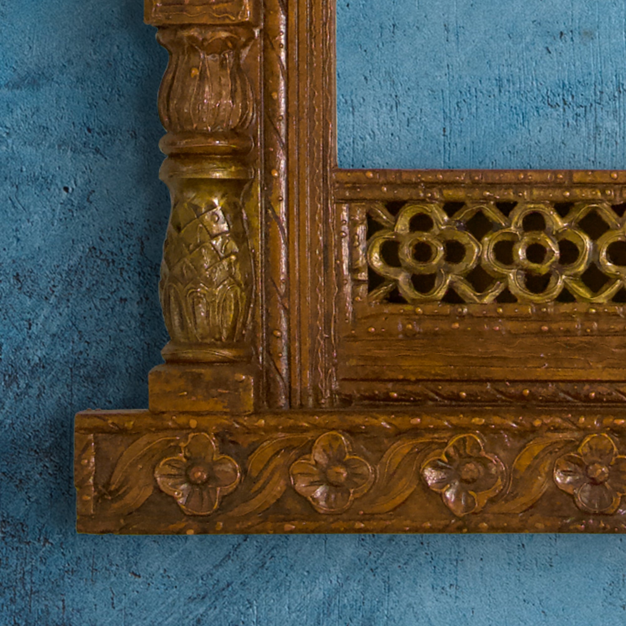 Hand Crafted Wooden Jharoka Wall Decor with a Falcon Top