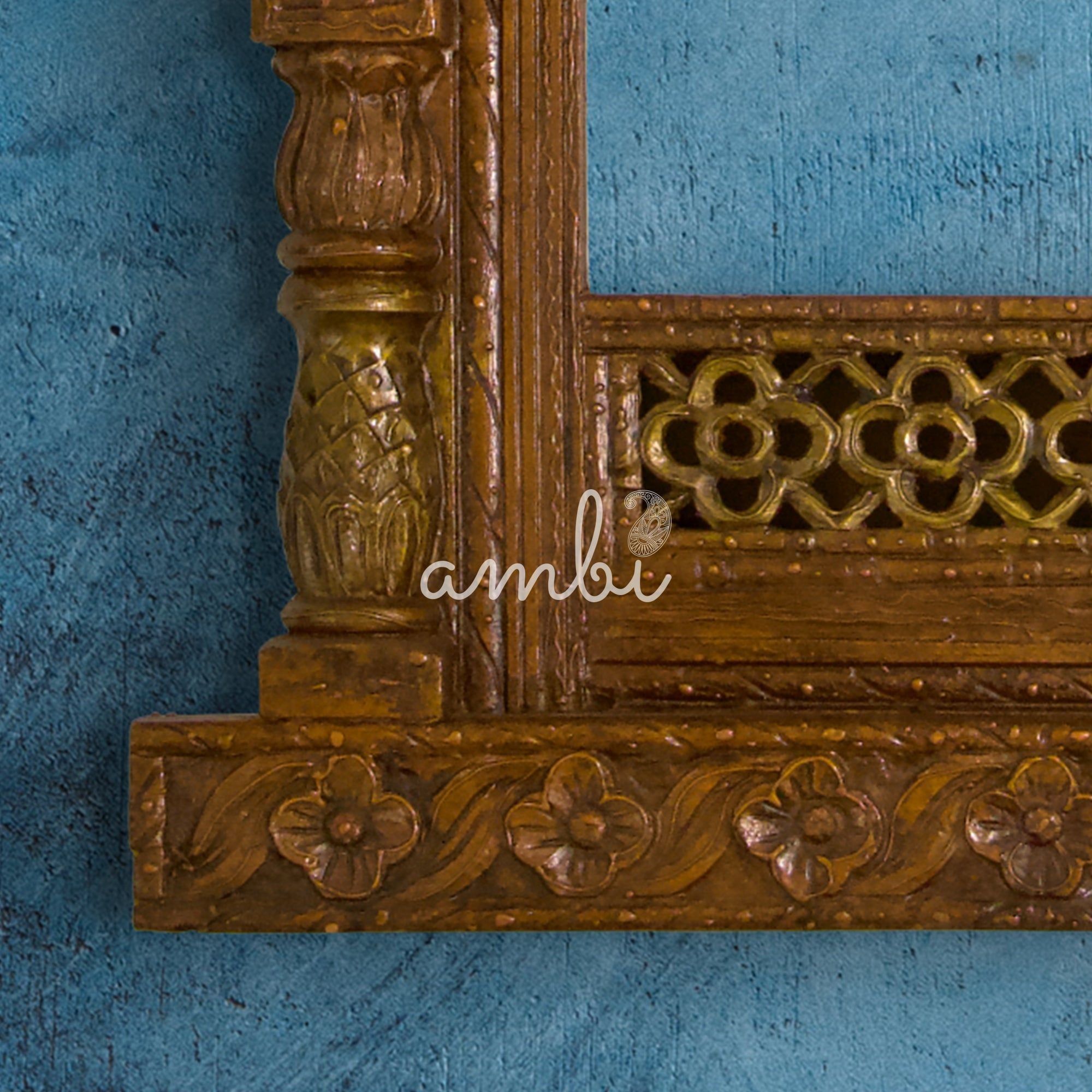 Hand Crafted Wooden Jharoka Wall Decor with a Falcon Top