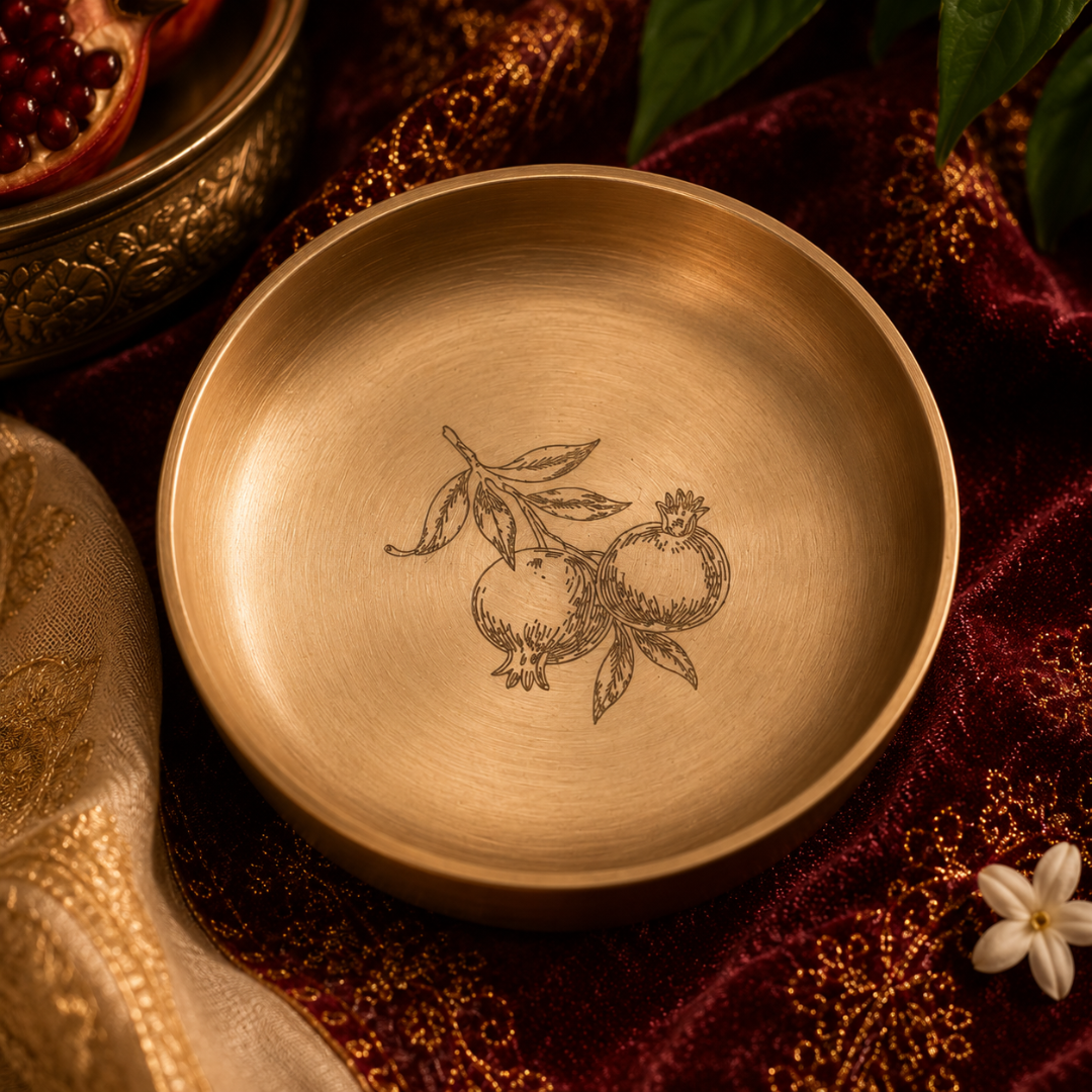 Ambi Pomegranate-Etched Pure Kansa Plate and Brass Spoon Gift Box | Set of 4