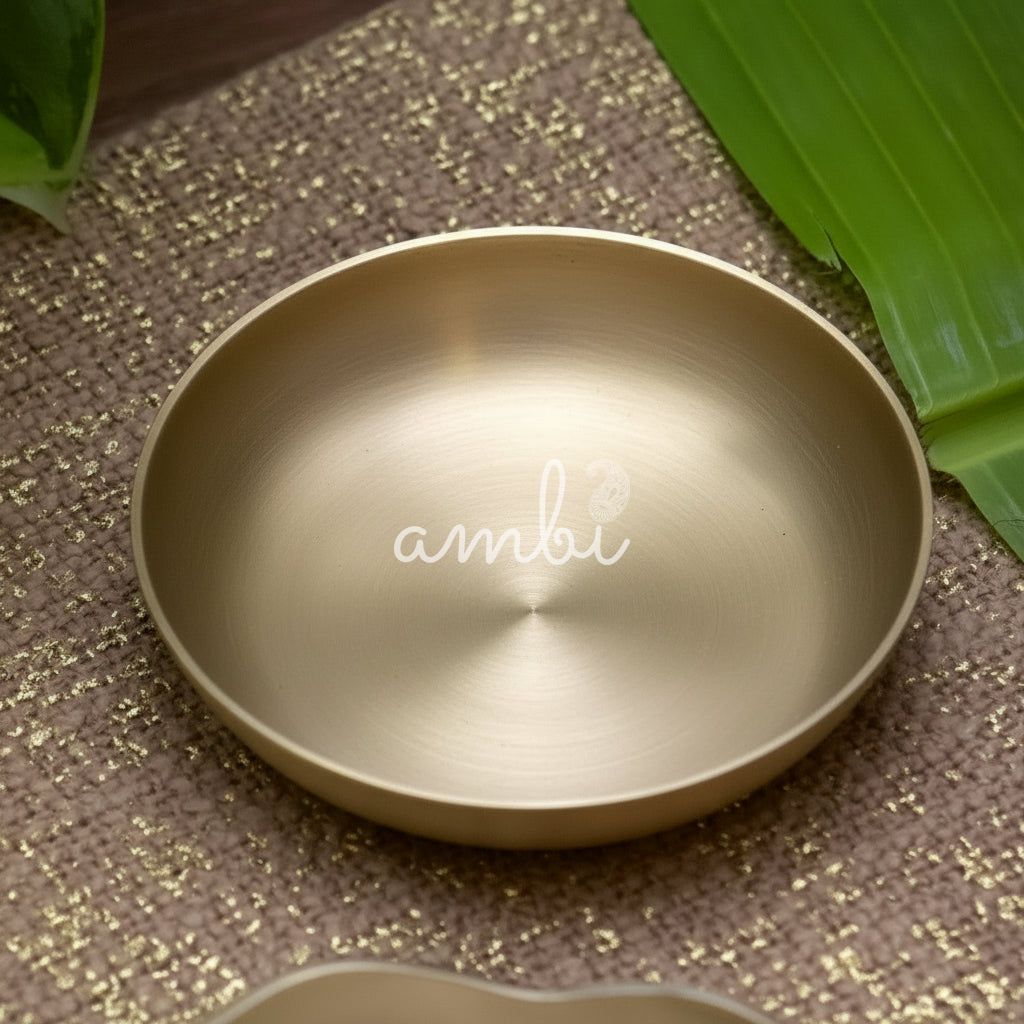 AMBI 100% Pure Lead Free Kansa Small Plate Handcrafted, Durable, Elegant | Dahiwada Plate | Dessert Plate | Puja Plate - 5 Inch