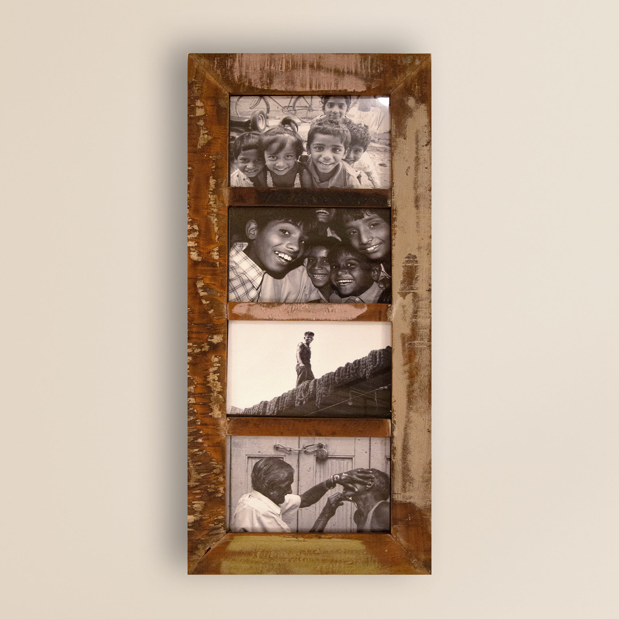 2025 Collection - Vintage Wooden Photo Frame  - 4 photos -  30 x 14 Inches