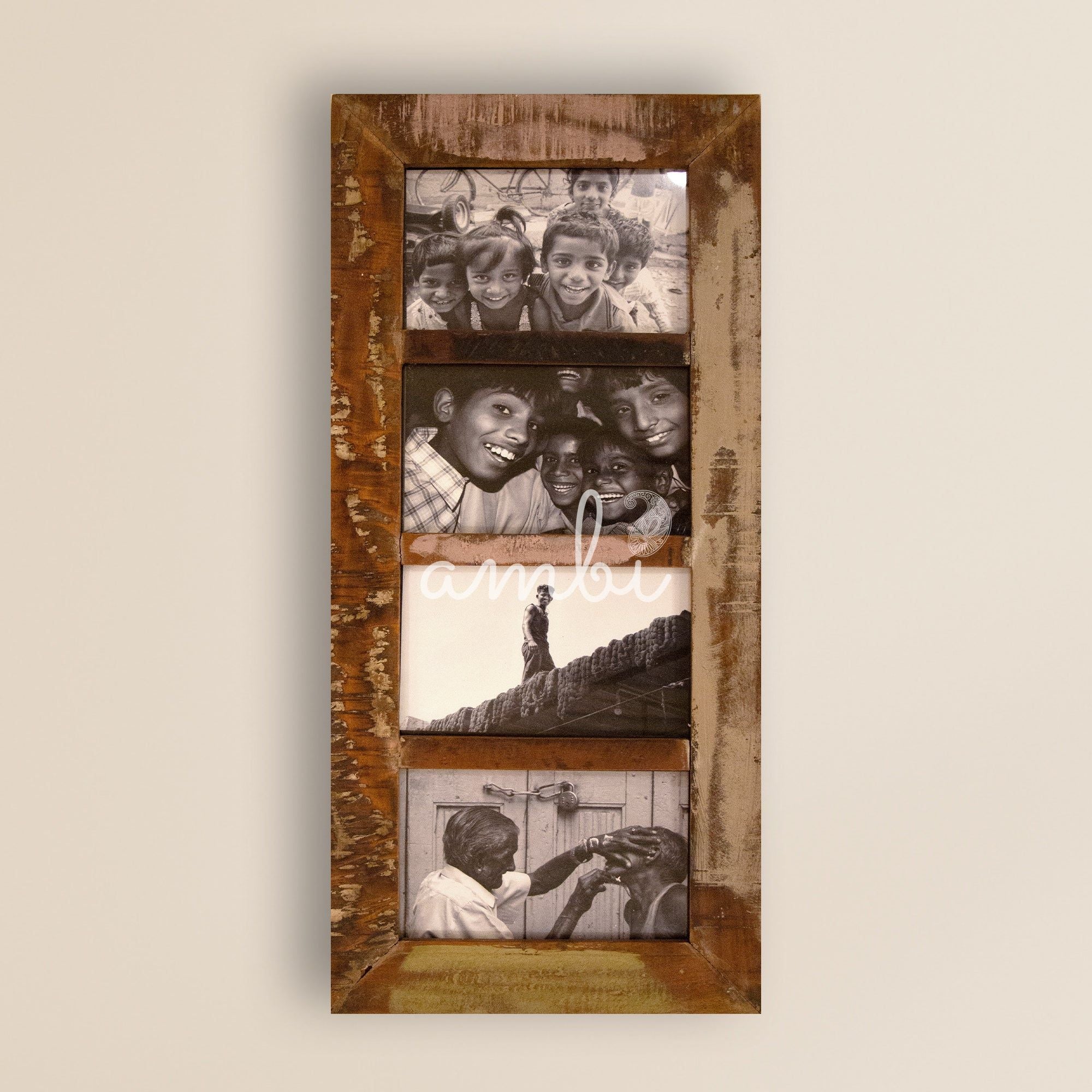 2025 Collection - Vintage Wooden Photo Frame - 4 photos - 30 x 14 Inches