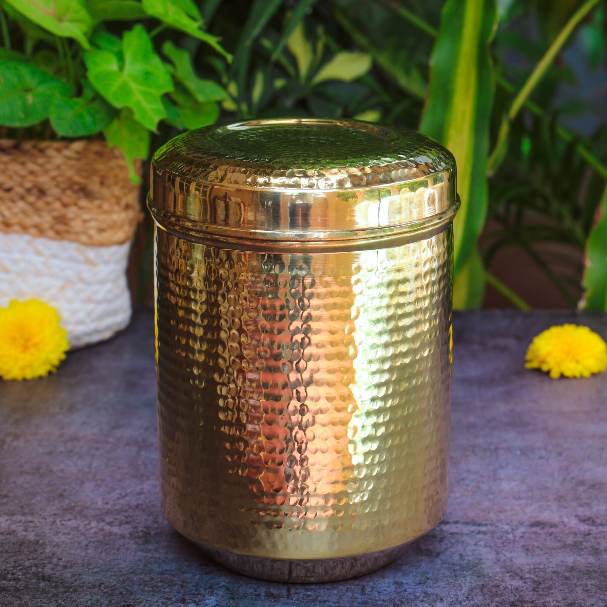 Pure Brass Kitchen Storage Boxes - Set of 6 Boxes - Heavy Grade - Hammered Finish