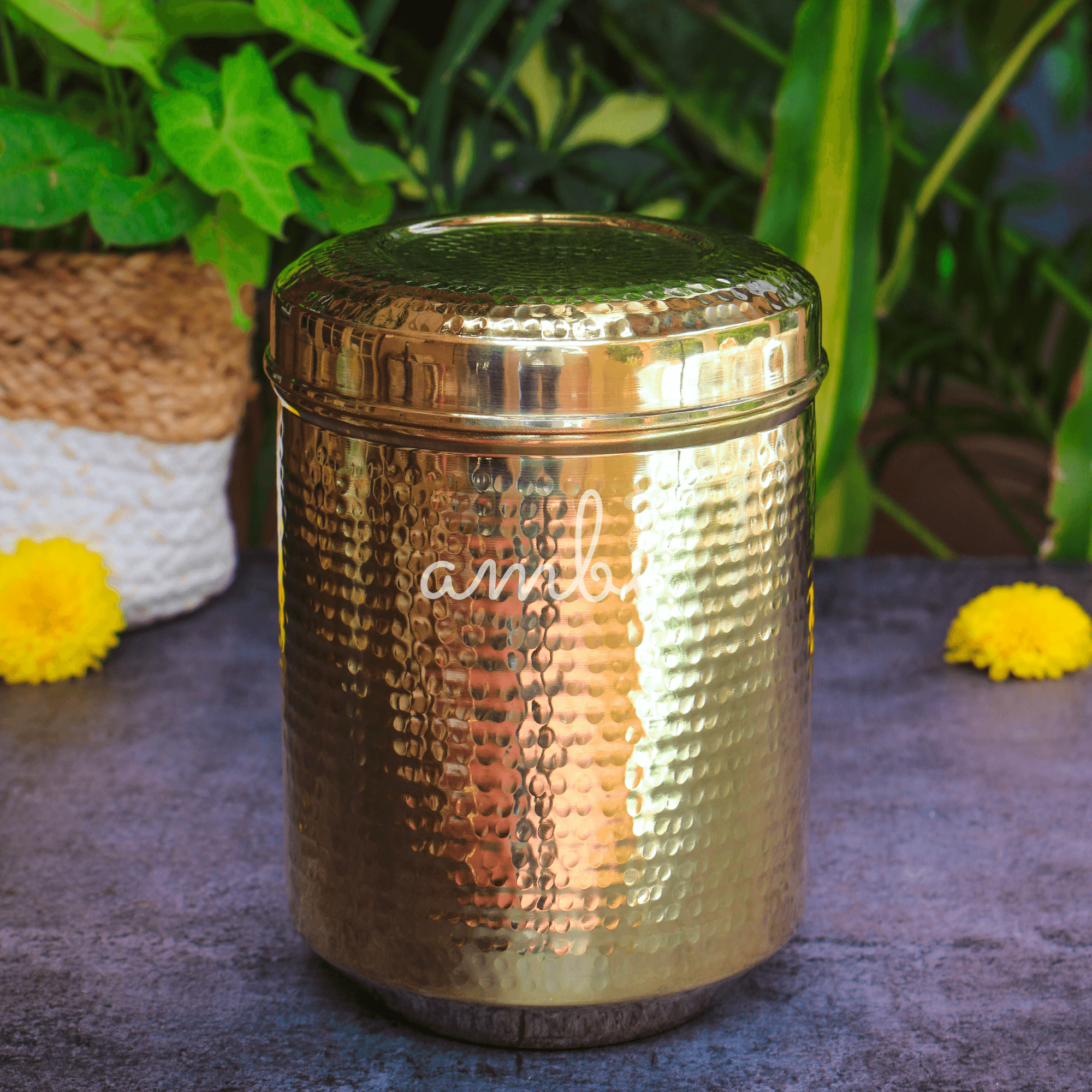 Pure Brass Kitchen Storage Boxes - Set of 6 Boxes - Heavy Grade - Hammered Finish