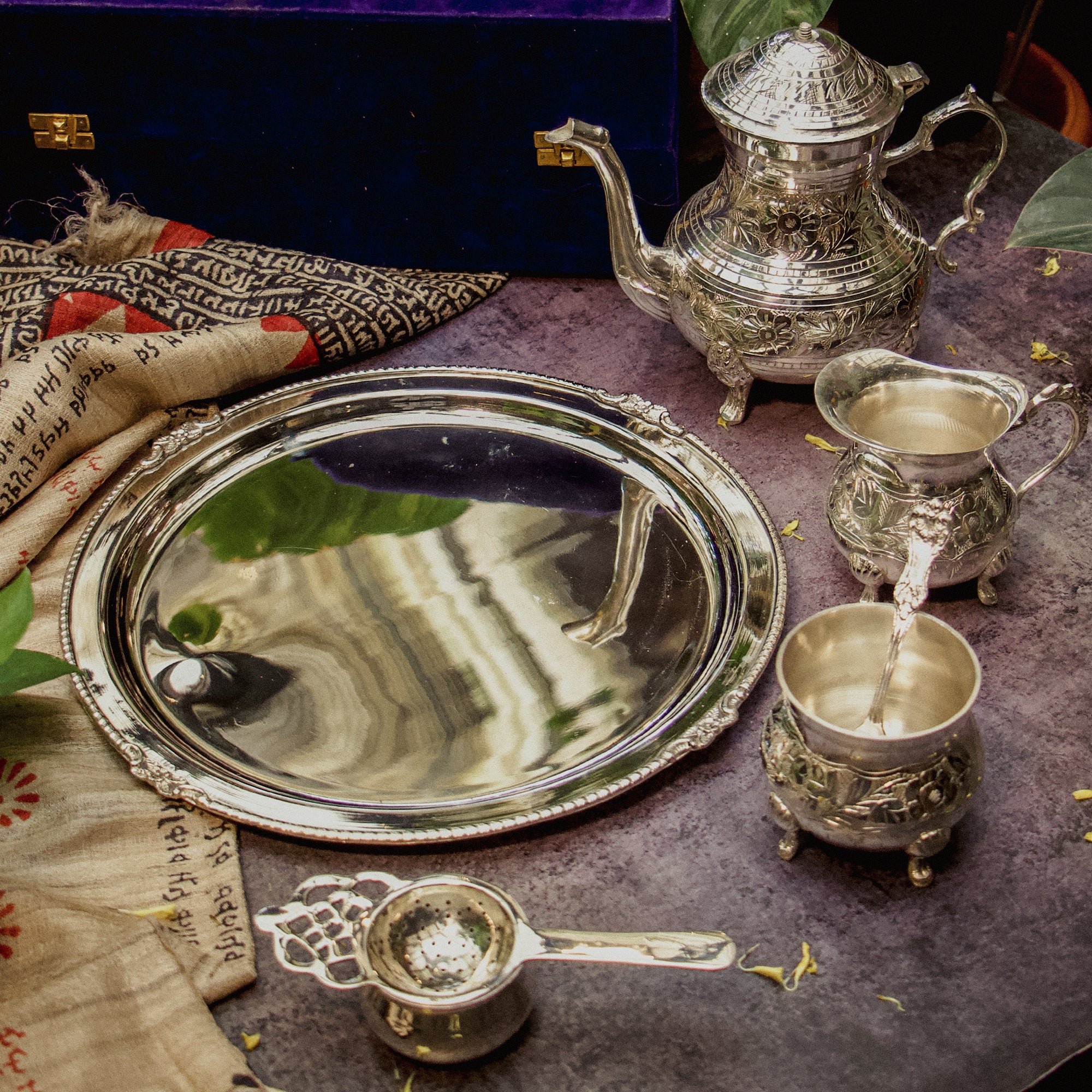 Victorian Style Royal Tea Silver Finish Pure Brass Tea Set