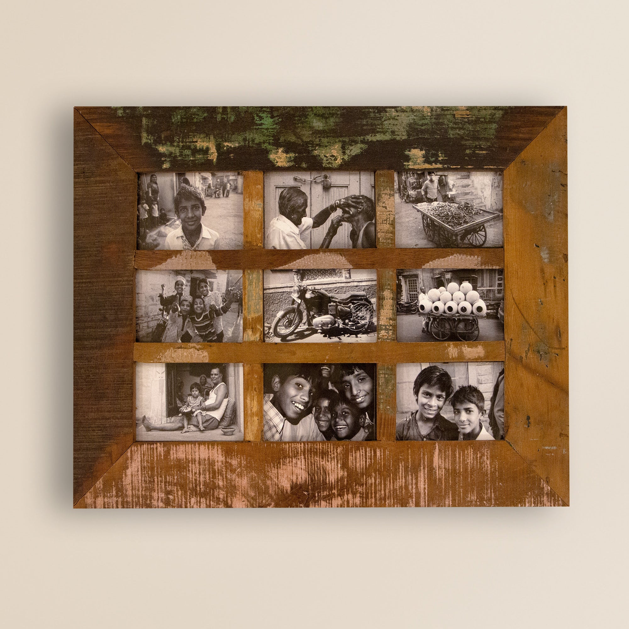2025 Collection - Vintage Wooden Photo Frame  - 9 photos - 21 X 27 Inches
