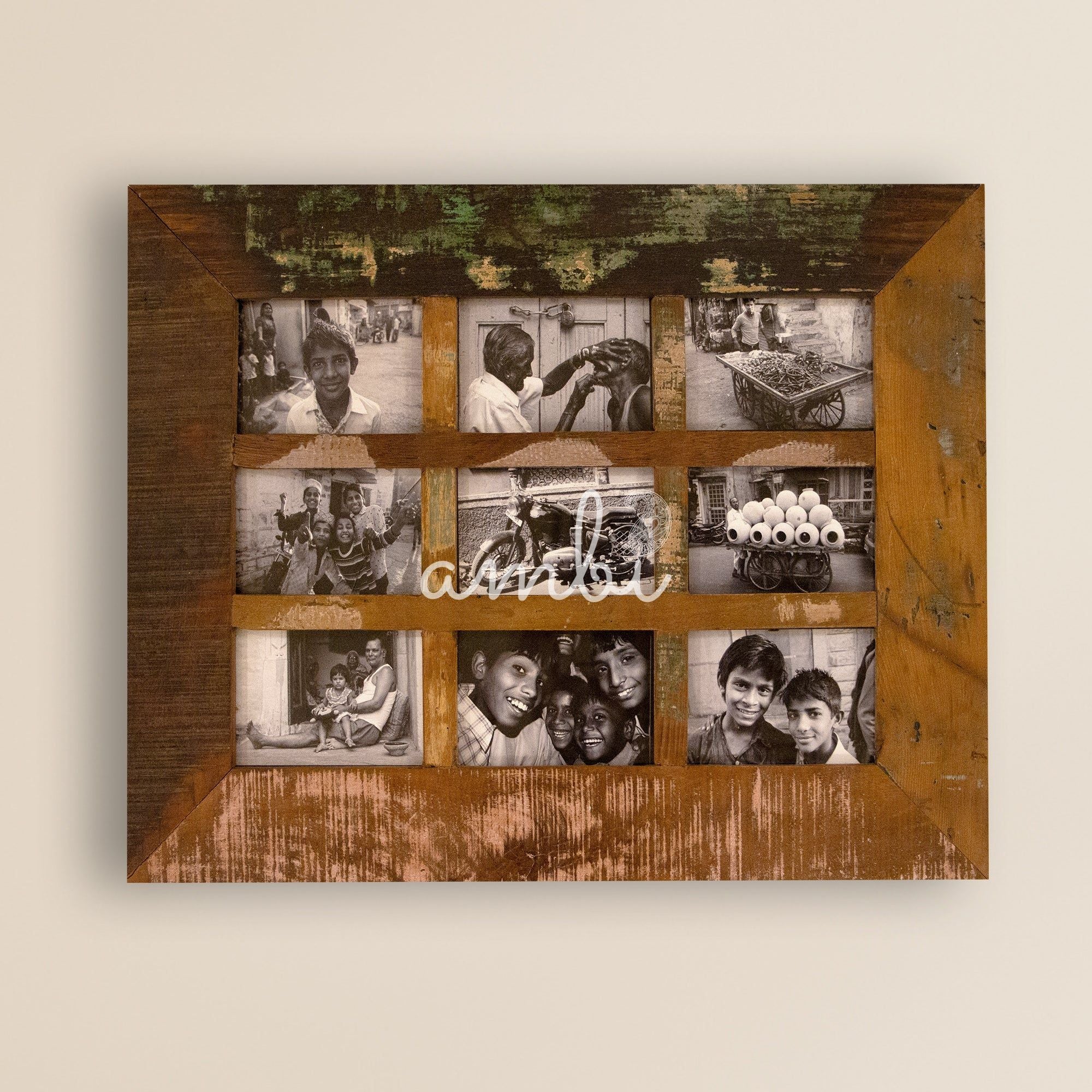 2025 Collection - Vintage Wooden Photo Frame - 9 photos - 21 X 27 Inches