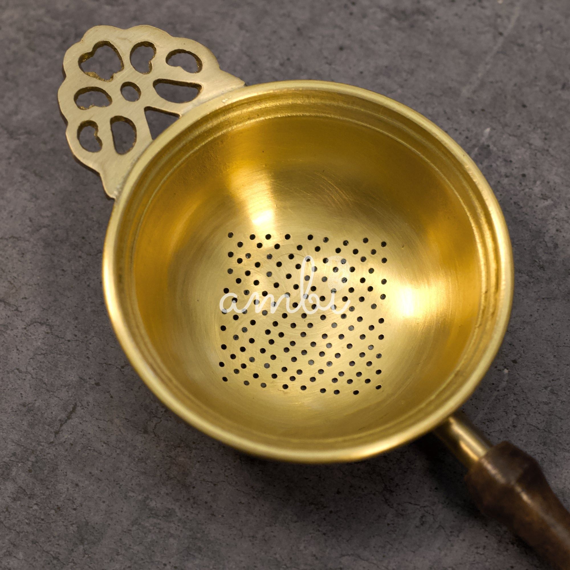 Exquisite Matte Finish 2 Pc Brass Large Tea Strainer with Resting Pot