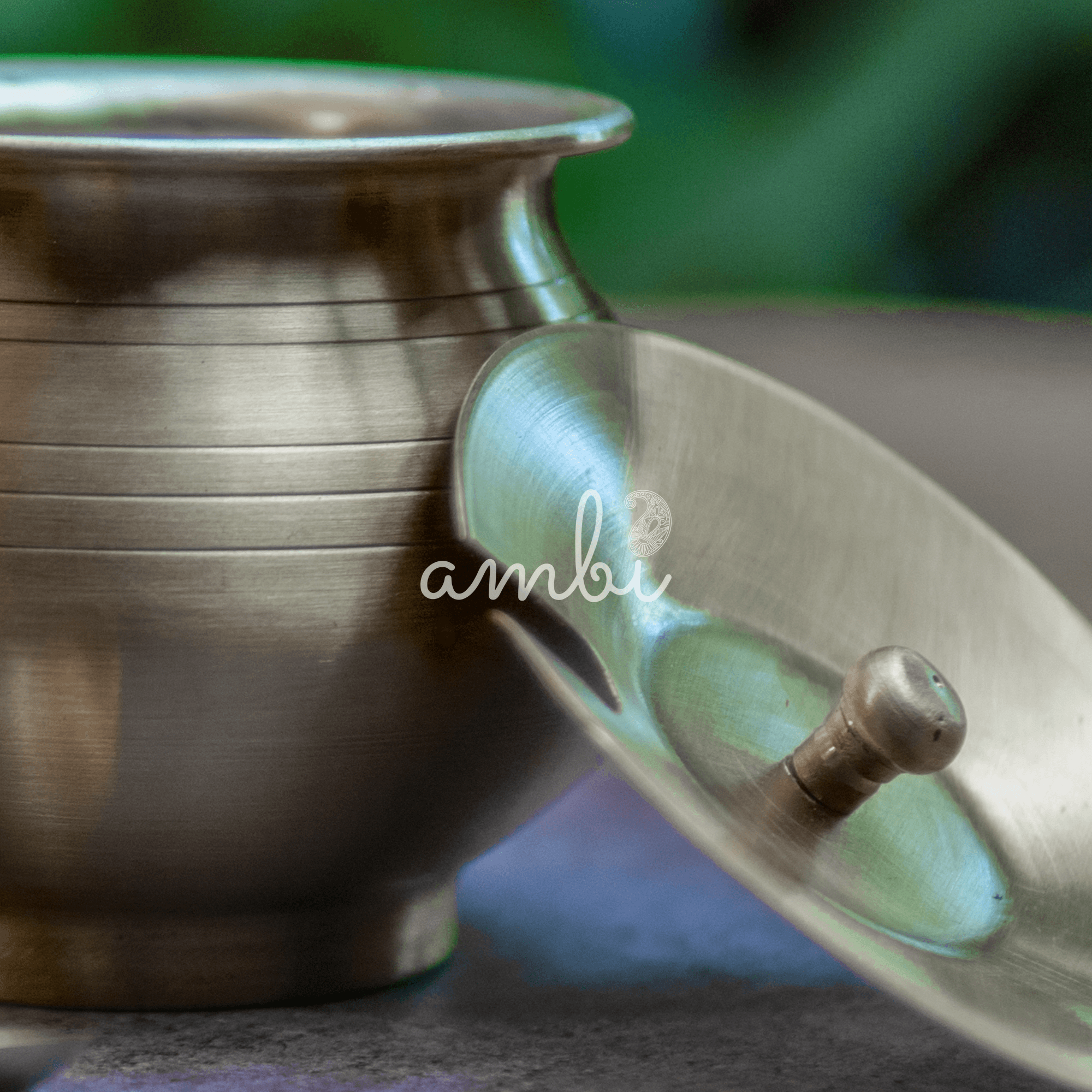 Pure Brass Ghee Pot (Matte) With Spoon - Vintage Finish Dark Brown 350 ml