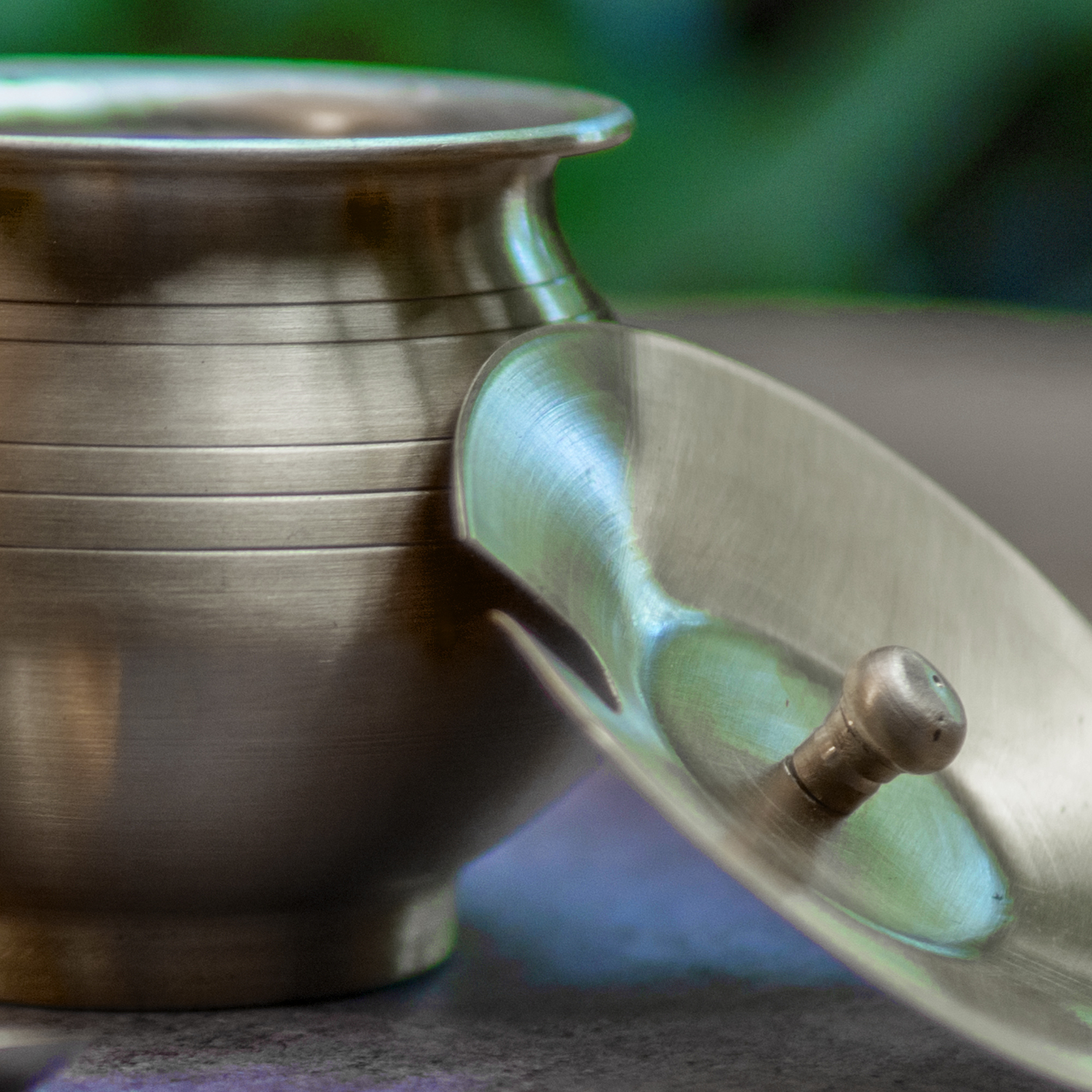 Ambi Pure Brass Ghee Pot (Matte) — Vintage Dark Brown Finish | 350ml with Spoon