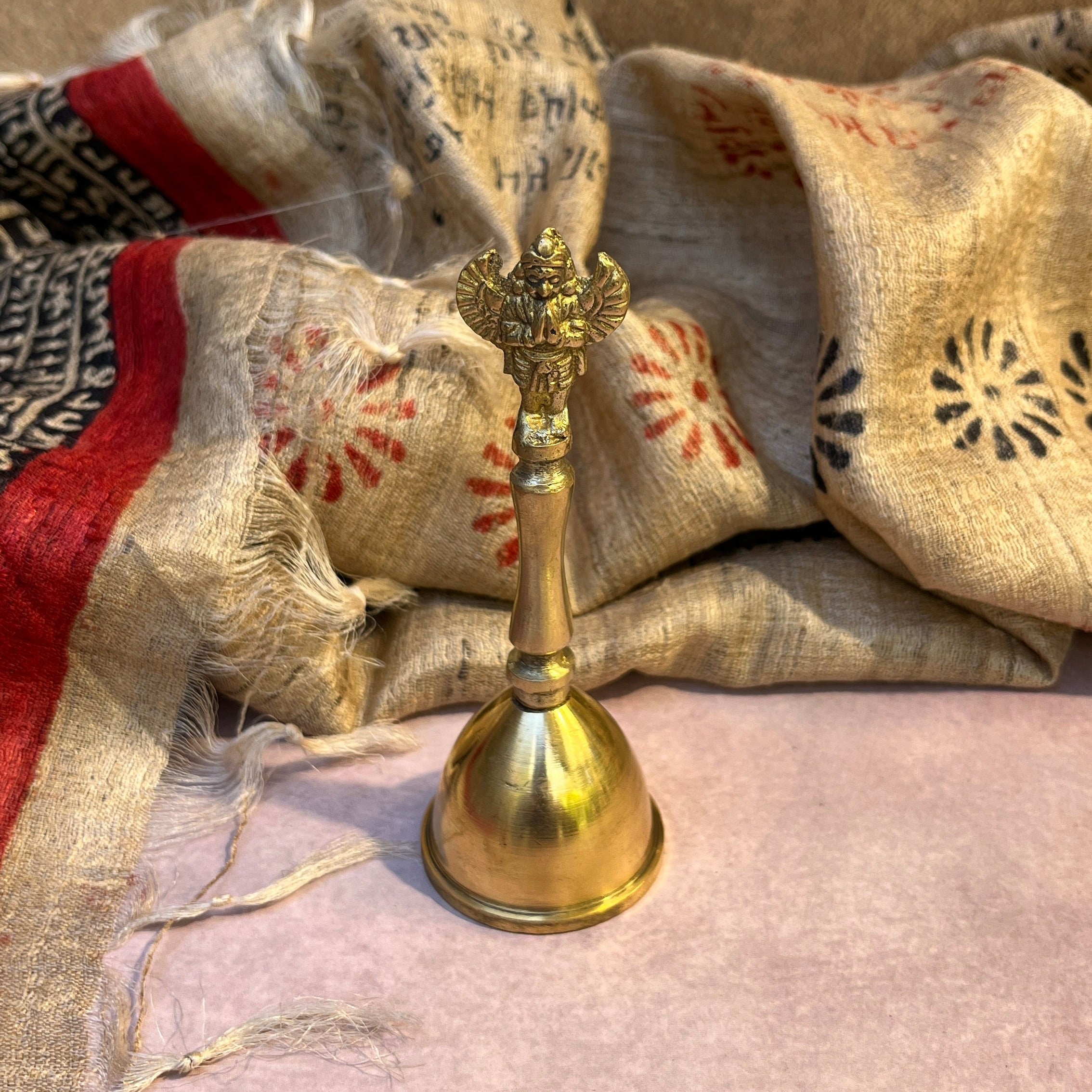 Ambi Pure Brass Garuda Symbol Hand Bell for Pooja & Aarti - 5 Inch Height (137 Grams)