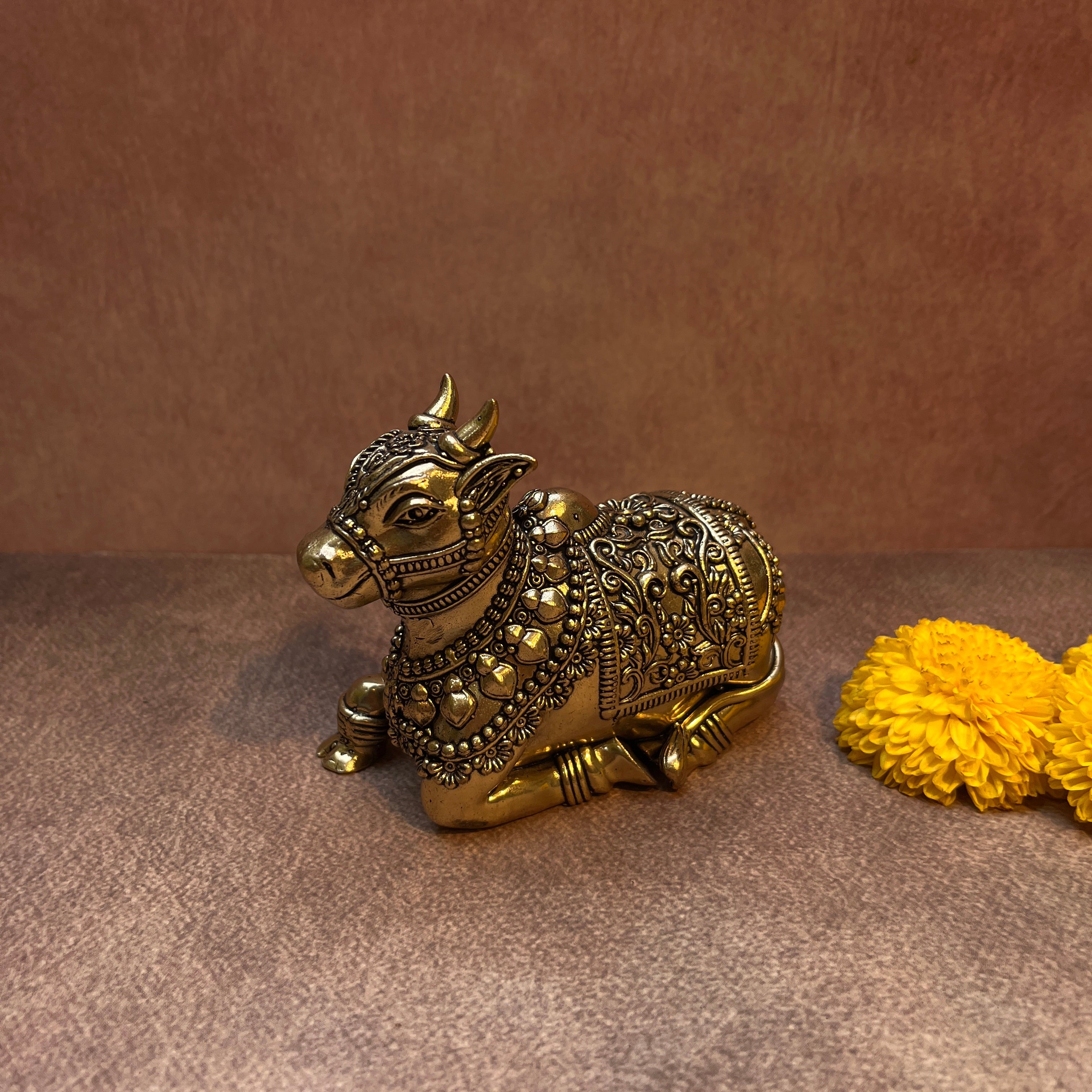 Ambi Ornate Pure Brass Nandi Idol for Pooja & Decor | 3.5 Inch - Height |