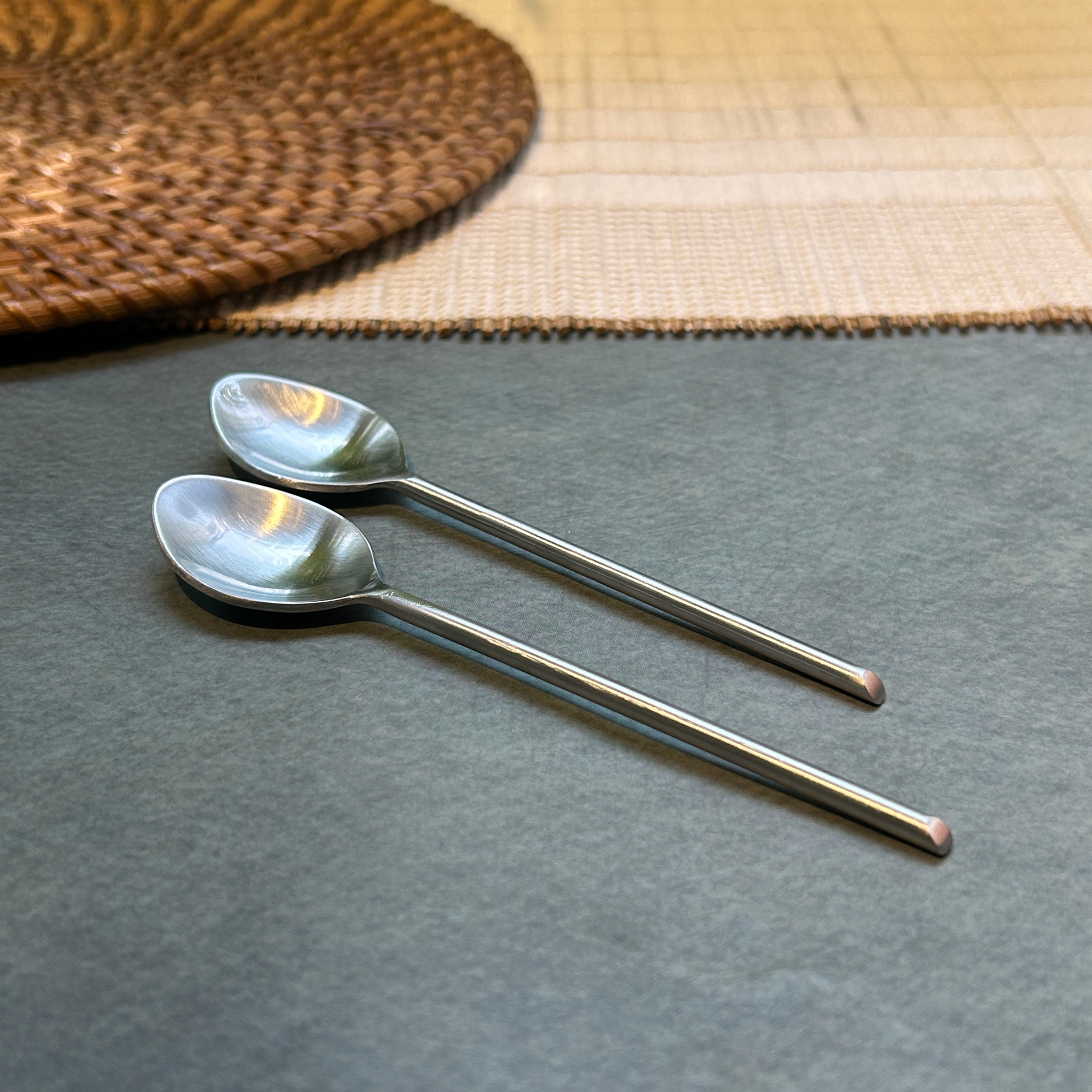 Ambi Pure Brass Tea and Coffee Silver Spoon | Matt Finish| Multipurpose Spoon