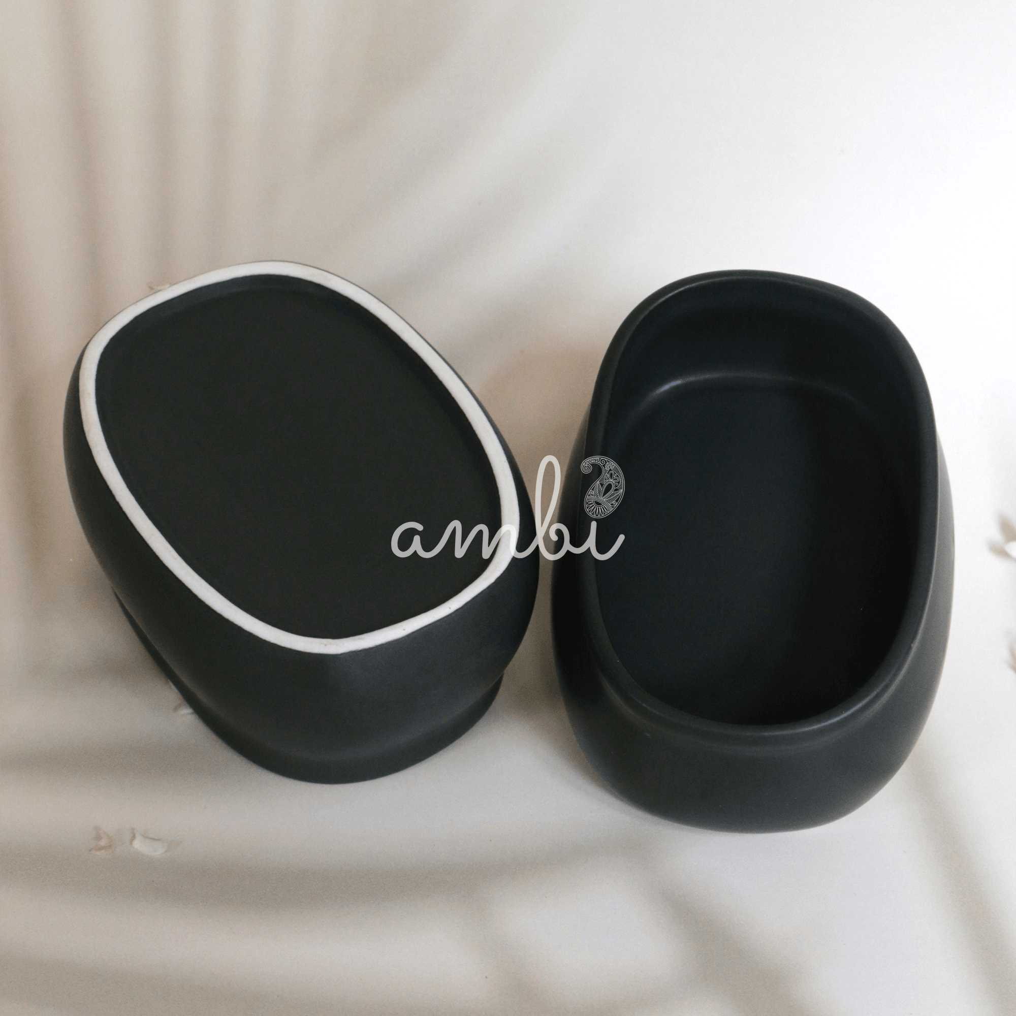 Ambi Stoneware Black Matte-finish Nut Bowl Small Set of Two