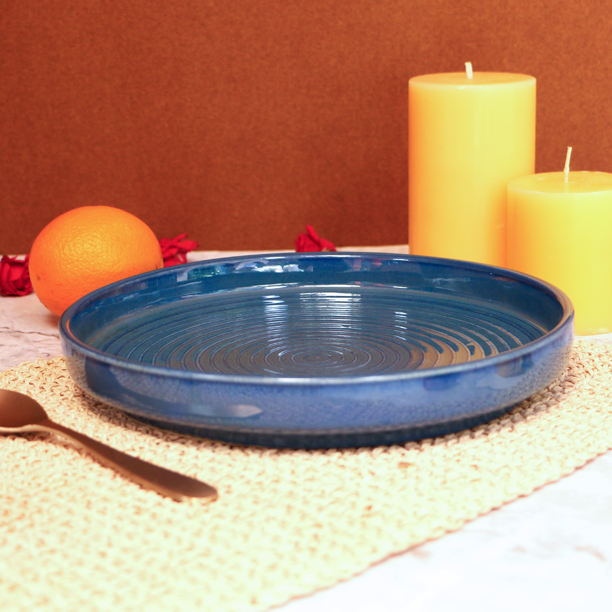 2026 - Ambi Stoneware Glazed Blue Salad Platter Large 9 inch