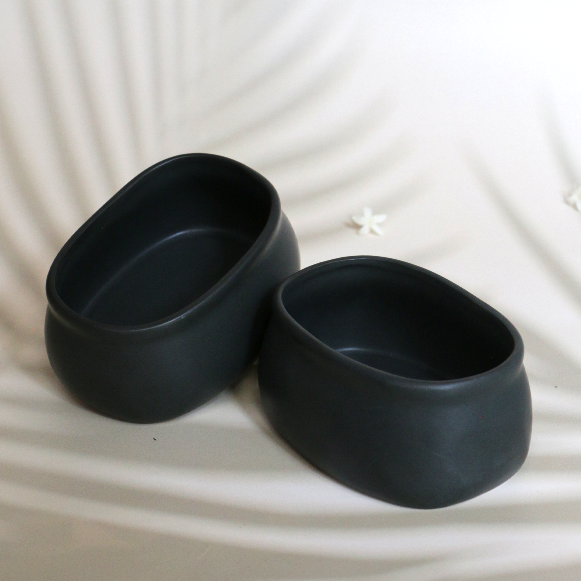 Ambi Stoneware Black Matte-finish Nut Bowl Small Set of Two