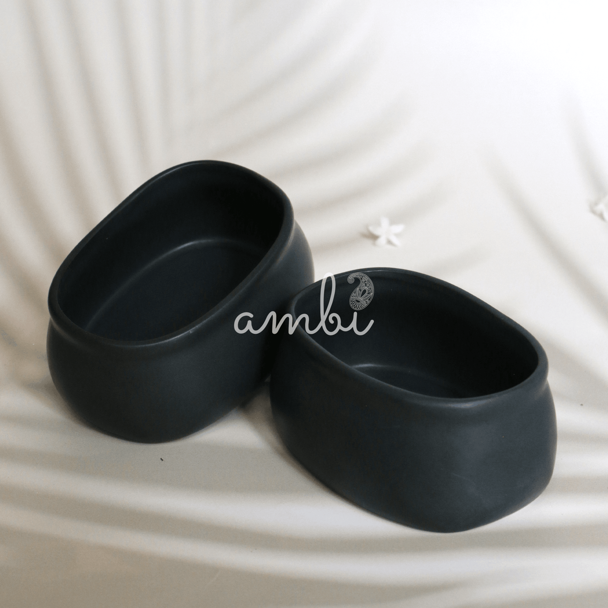 Ambi Stoneware Black Matte-finish Nut Bowl Small Set of Two