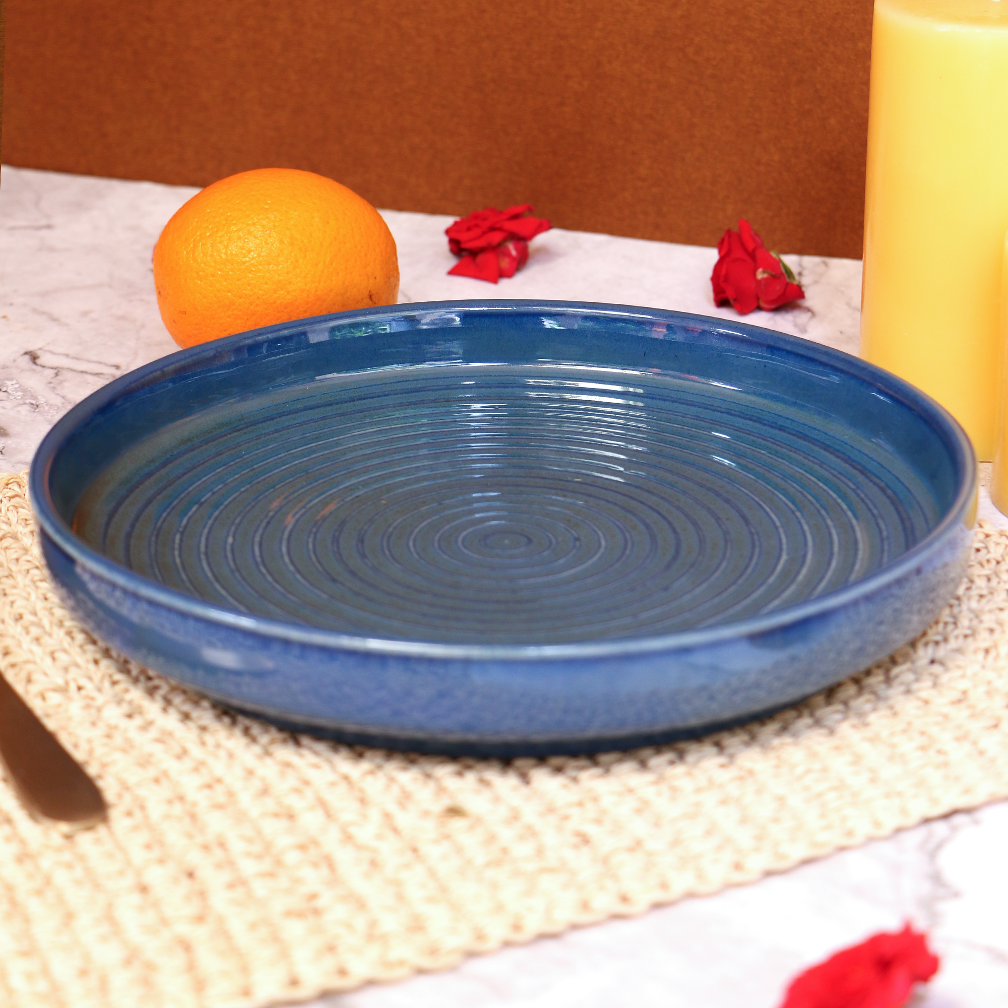 Ambi Stoneware Glazed Blue Salad Platter Large 9 inch