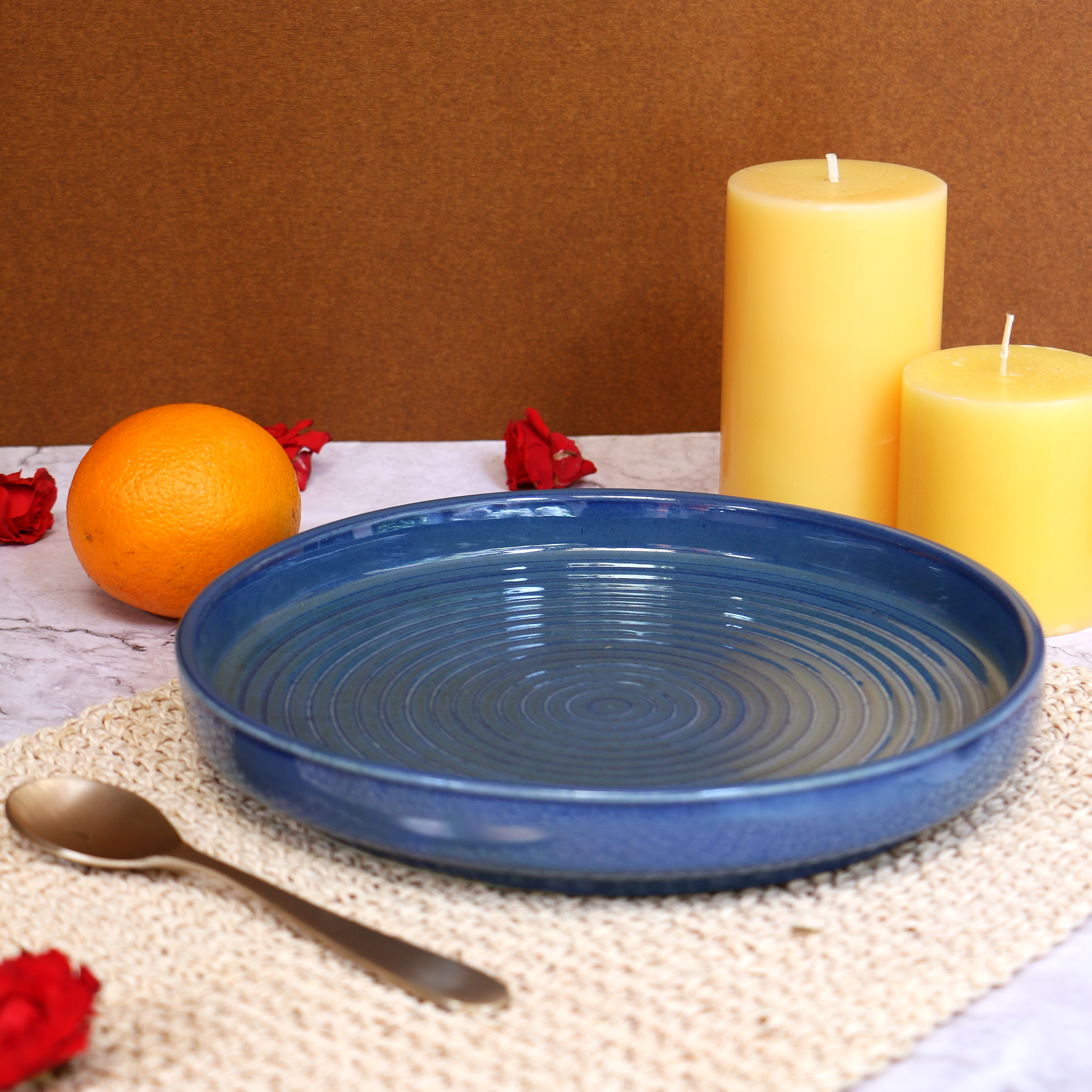 Ambi Stoneware Glazed Blue Salad Platter Large 9 inch
