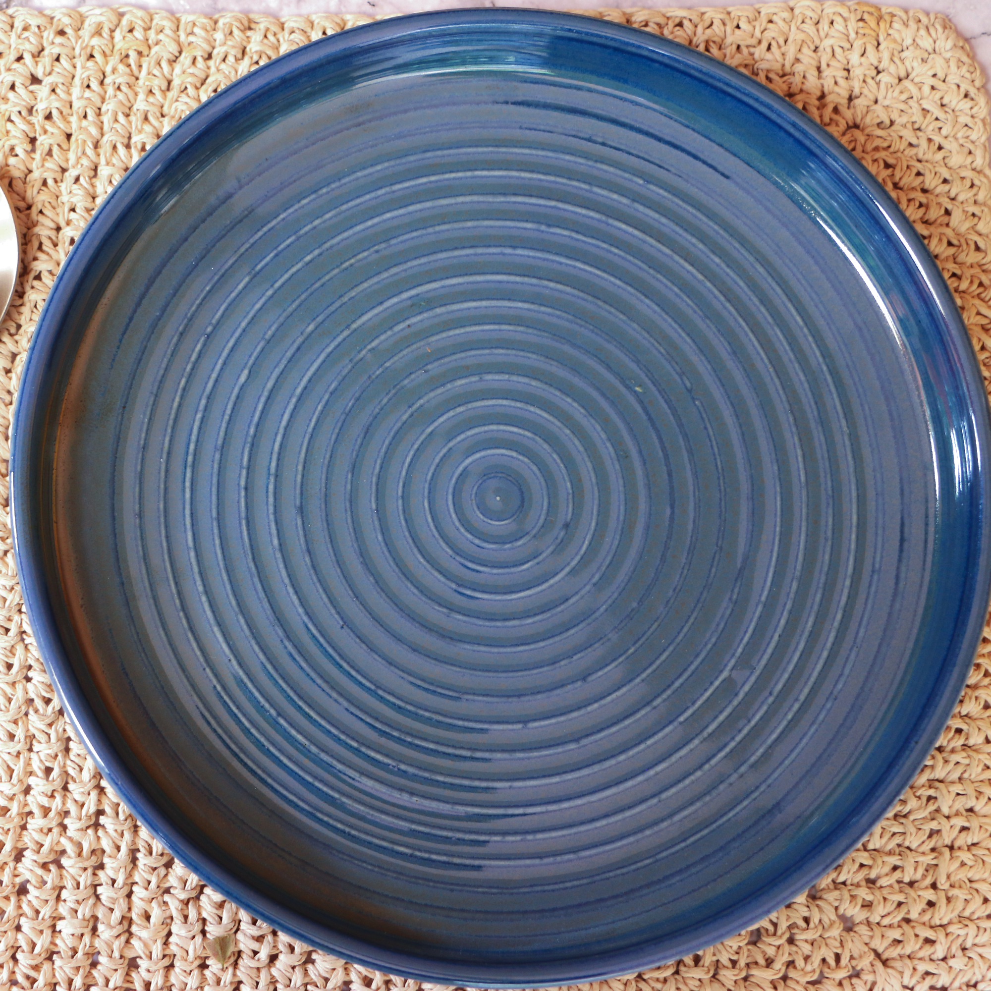 Ambi Stoneware Glazed Blue Salad Platter Large 9 inch