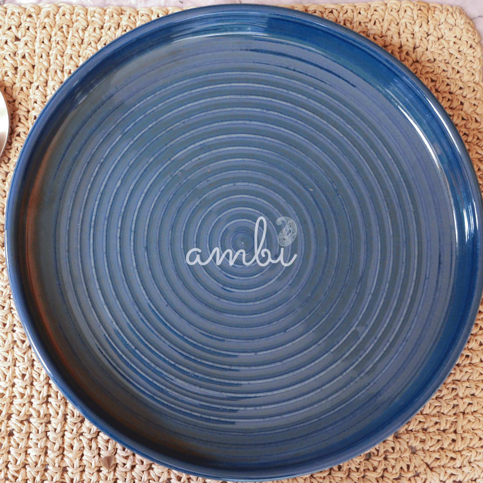 Ambi Stoneware Glazed Blue Salad Platter Large 9 inch