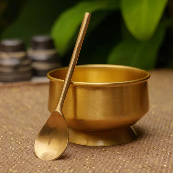 Ambi Gift Box Pure Brass Dessert/ Icecream Bowl (with spoon) - Set of 2