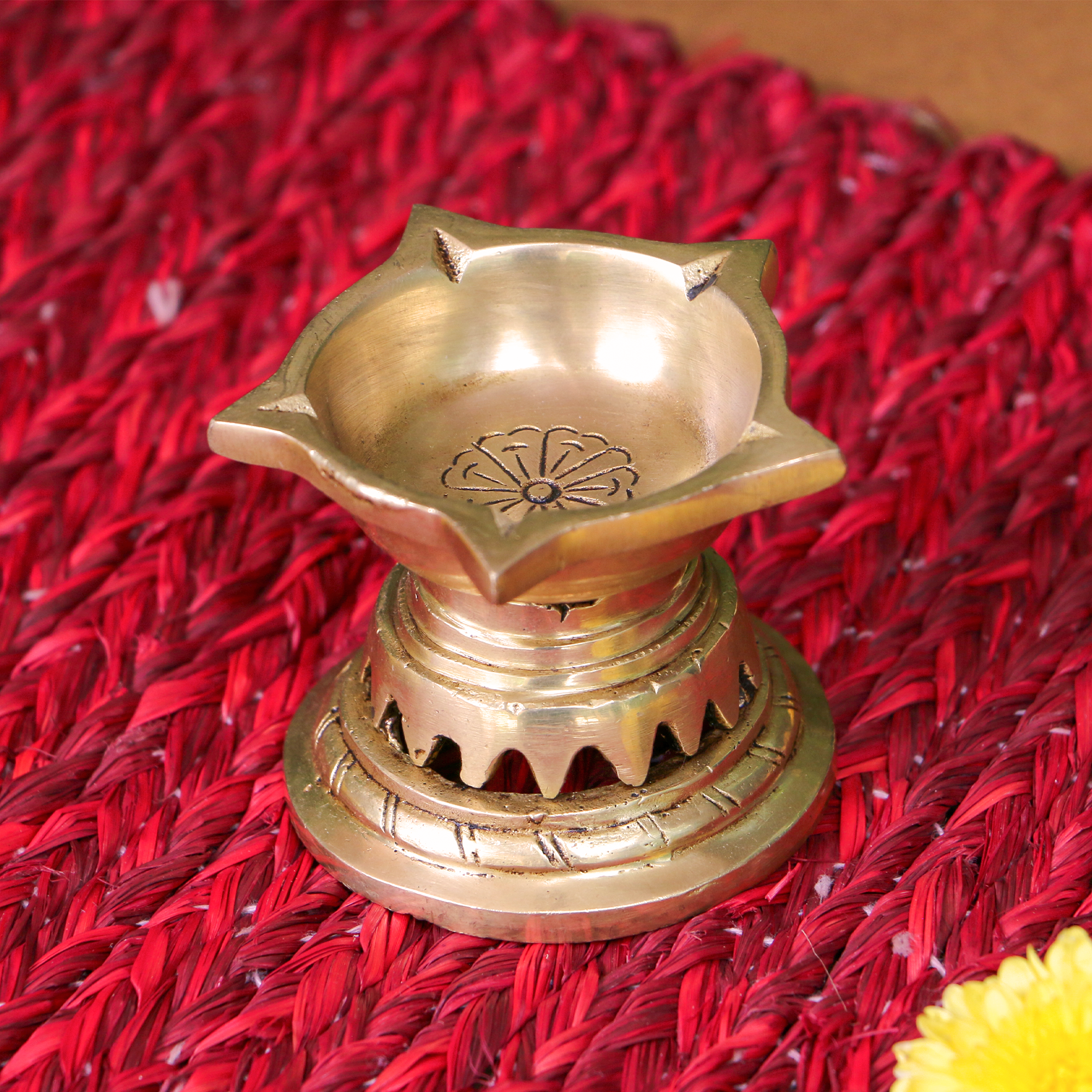 Pure Brass Panchmukhi Diya - 2.2 Inch height - Heavy Make