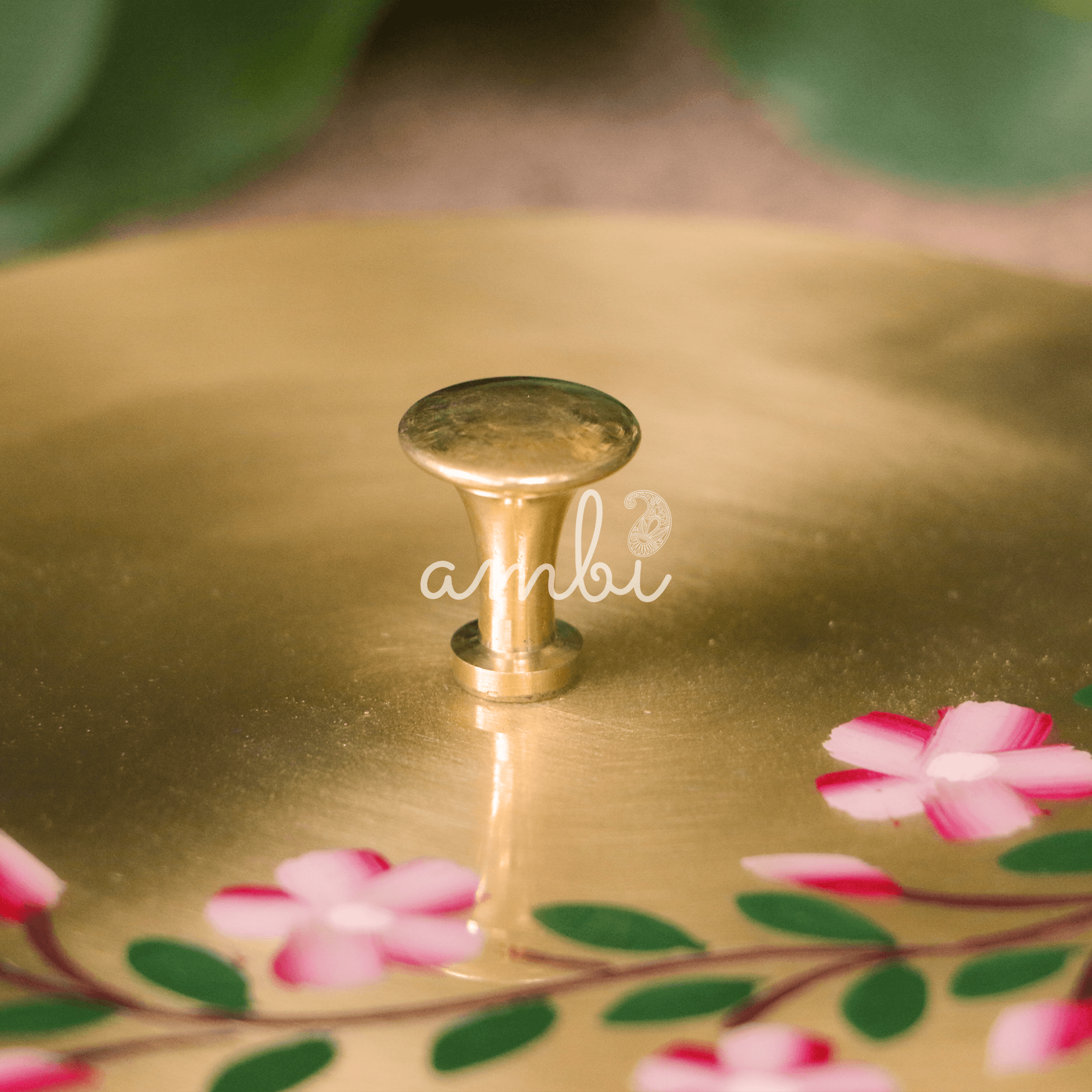 Hand Painted - Pure Brass Floral Storage Box / Cookie Box / Jewellery / Trinket - 6.5 Inches Diameter - Floral Design