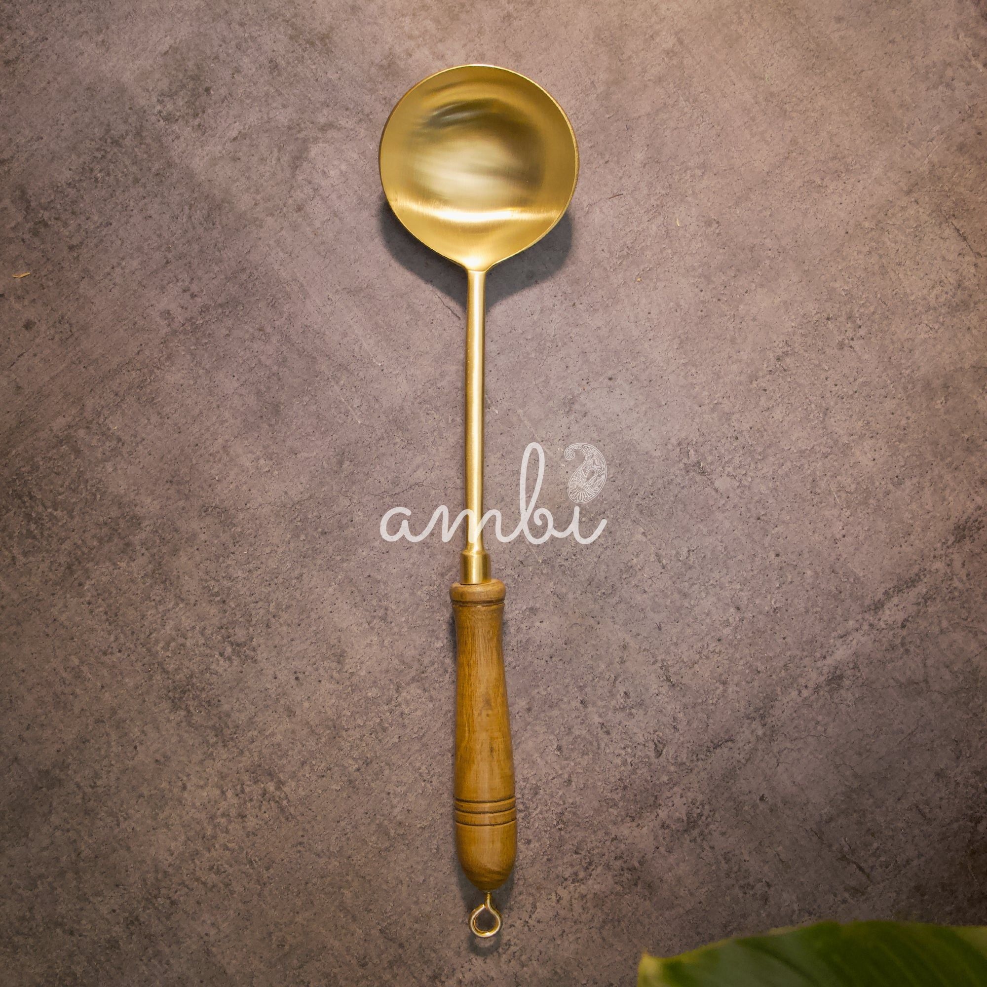Heavy Brass Cooking Ladles / Karchi - Set of Five - Matt Finish