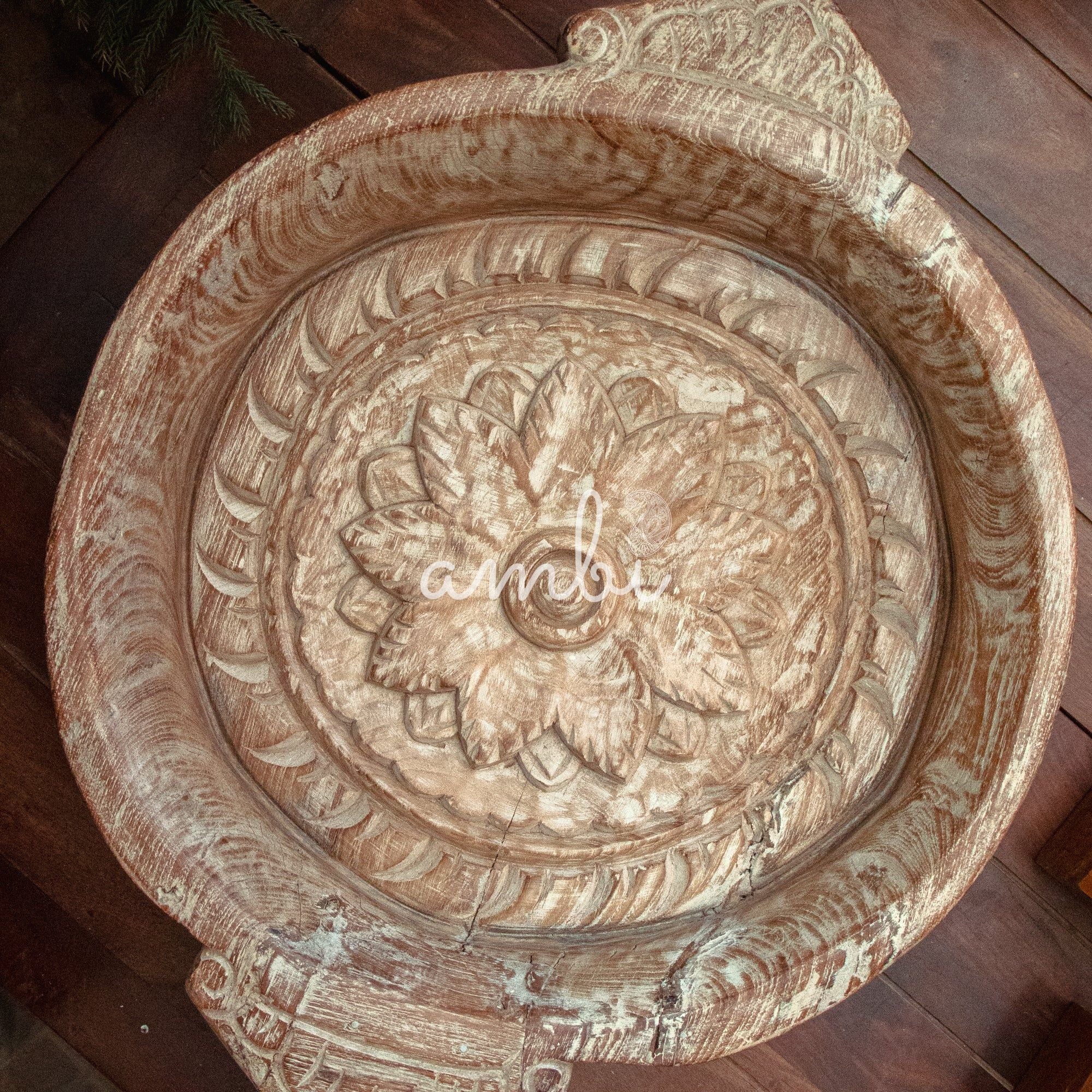 Vintage Wooden Parat - Heavy Base - Floral Pattern
