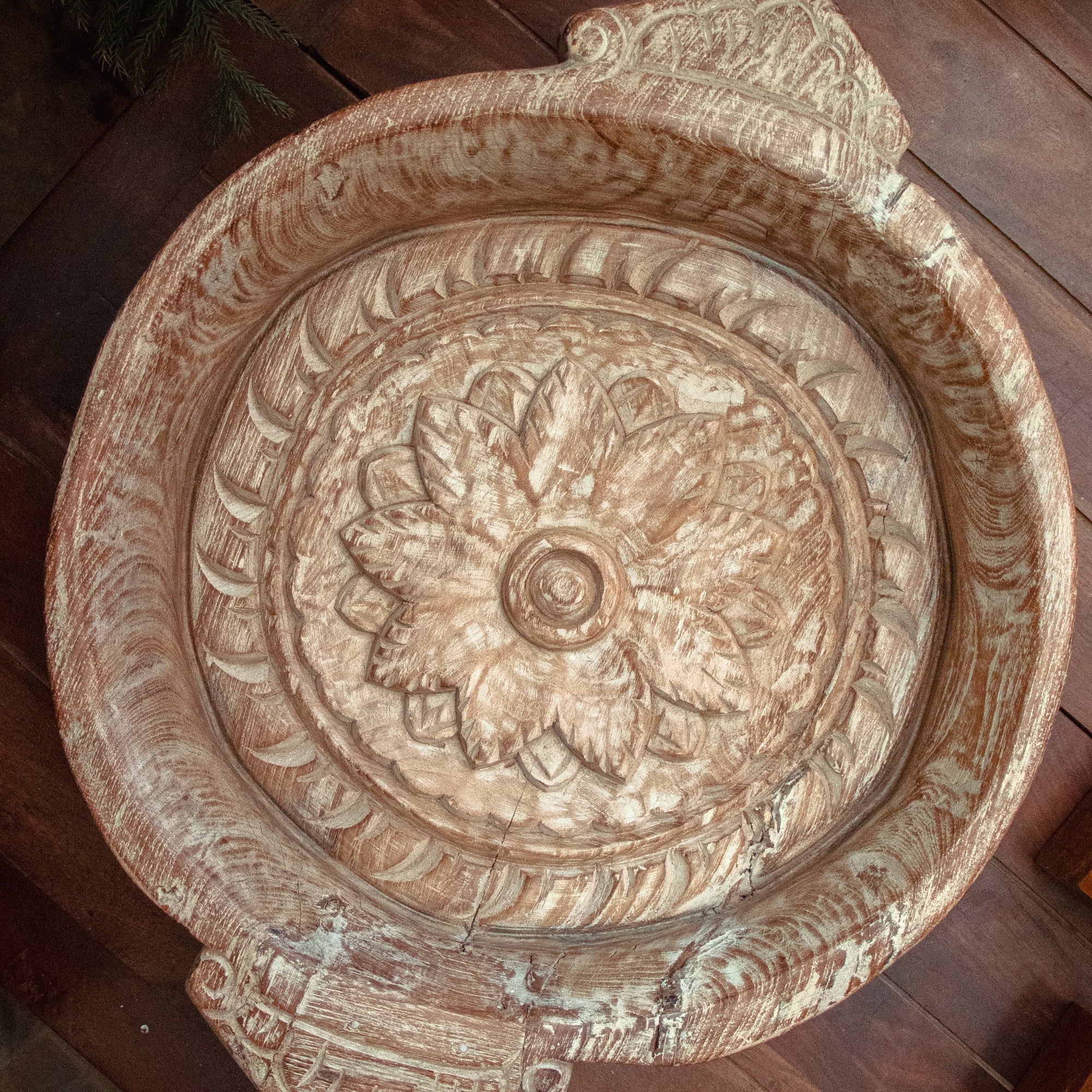 Vintage Wooden Parat - Heavy Base - Floral Pattern