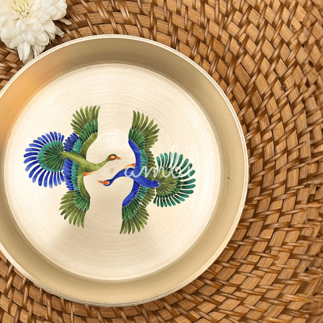 AMBI 100% Pure Lead Free Kansa Pattachitra birds Hand Painted Finish Plate 8 Inch