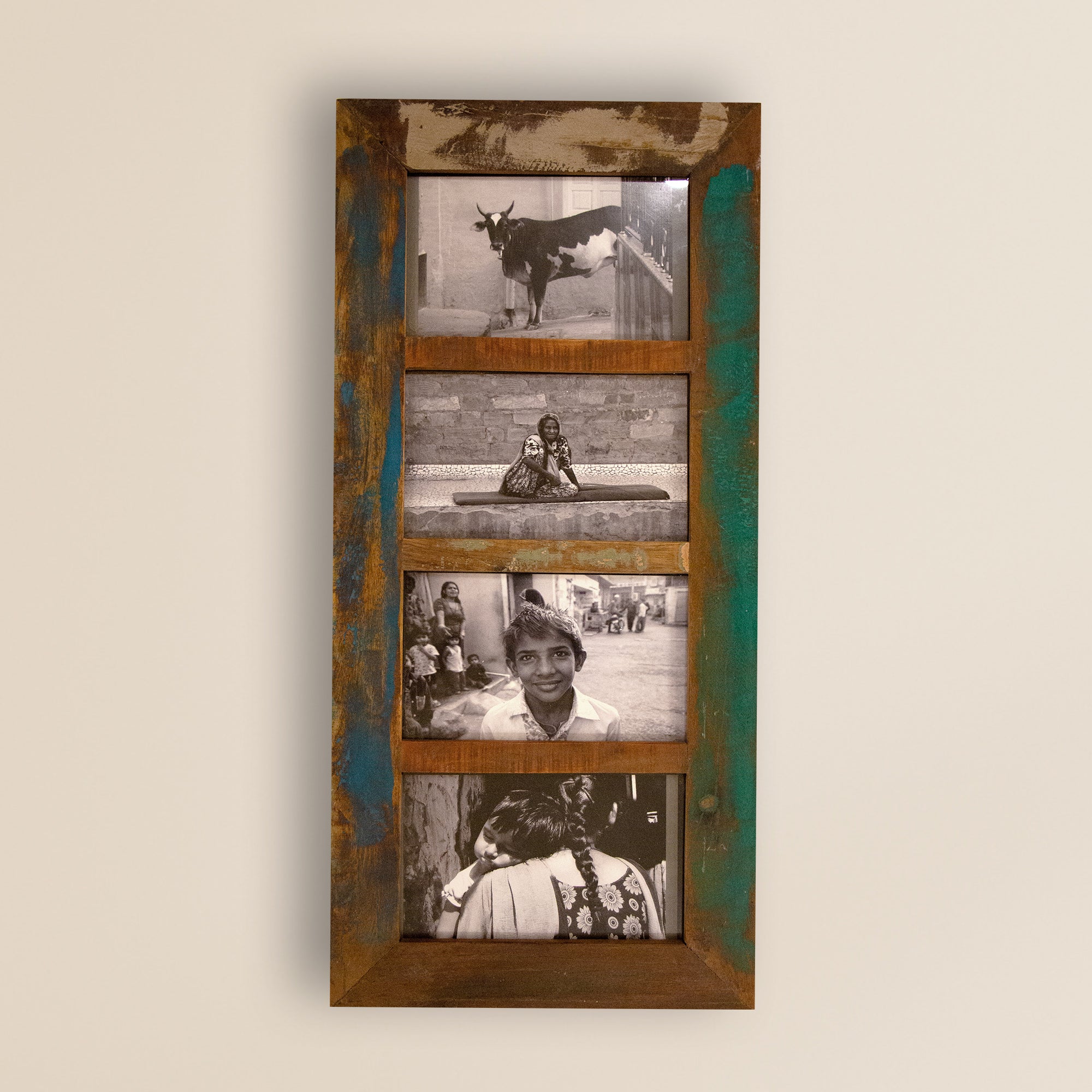 2025 Collection - Vintage Wooden Photo Frame  - 4 photos -  30 x 14 Inches