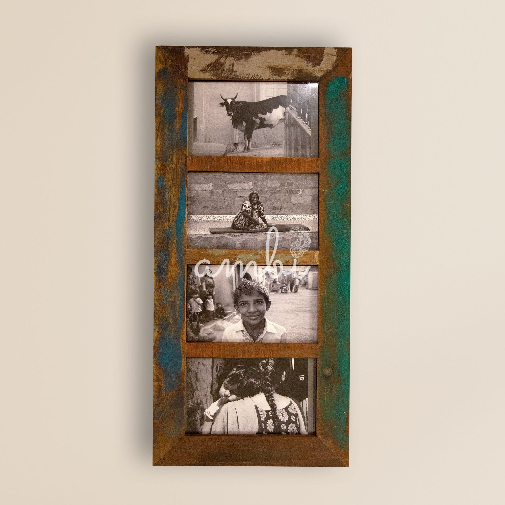 2025 Collection - Vintage Wooden Photo Frame - 4 photos - 30 x 14 Inches