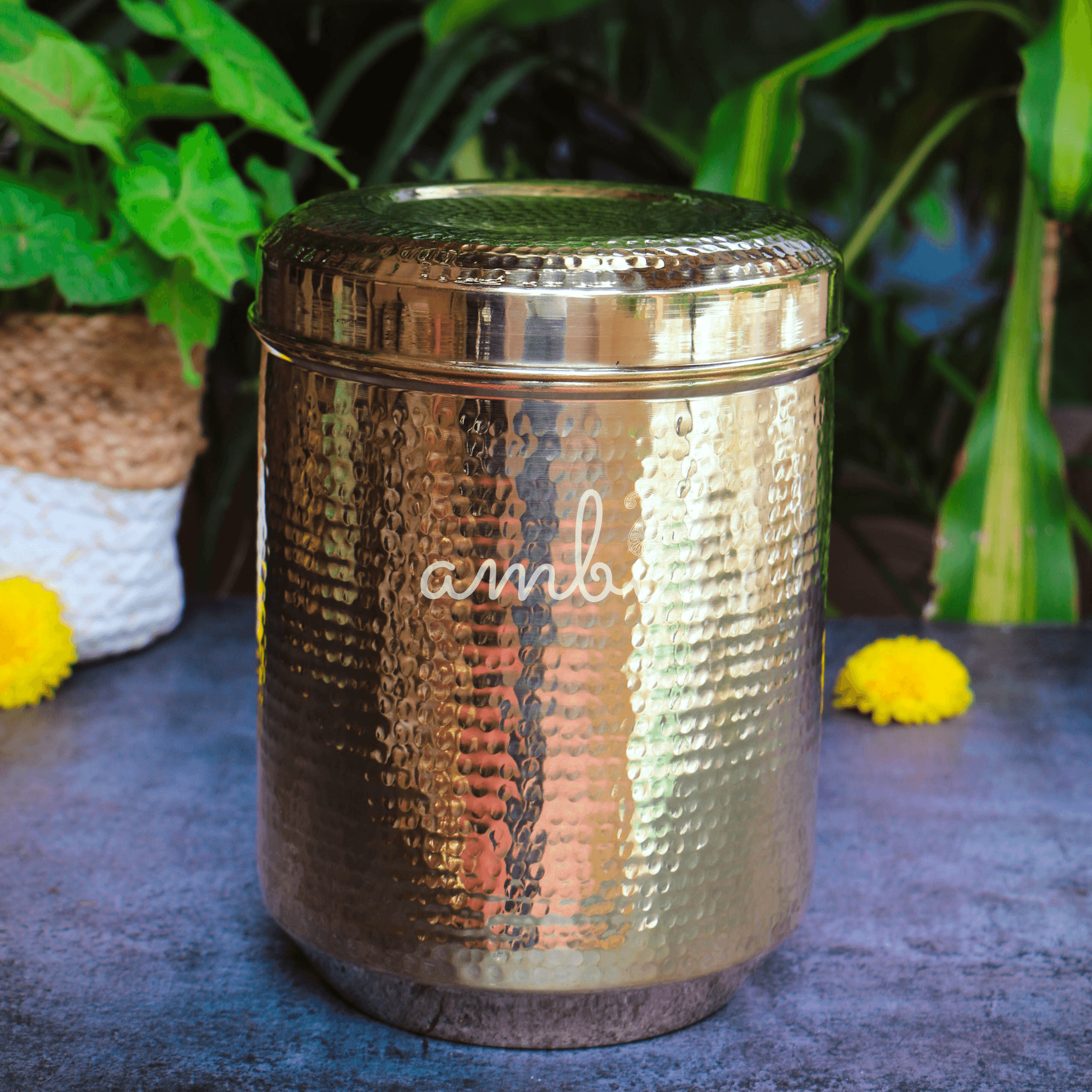 Pure Brass Kitchen Storage Boxes - Set of 6 Boxes - Heavy Grade - Hammered Finish