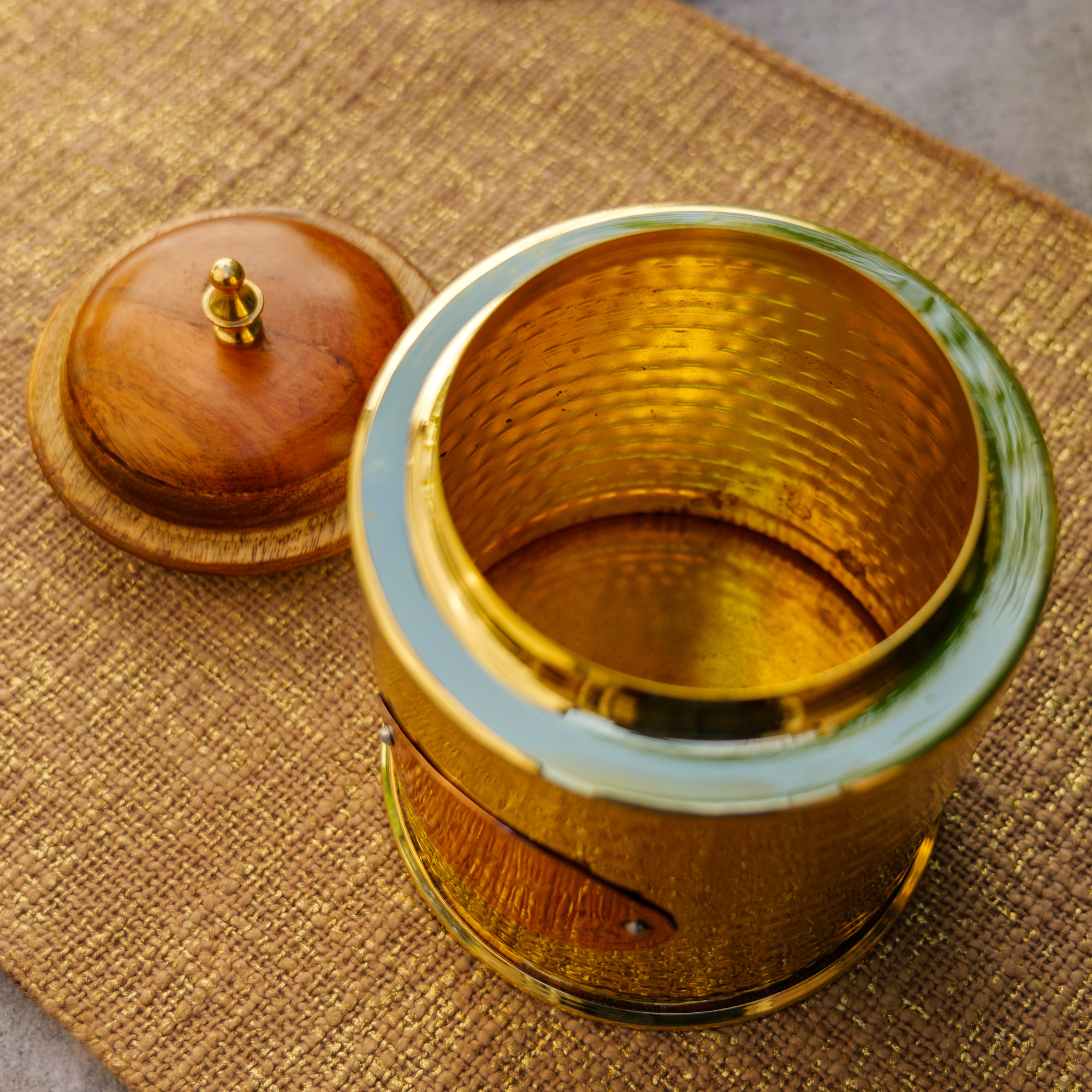 Tea Jar - Pure Brass Hammered Jar Storage Container - Large - Wood Lid