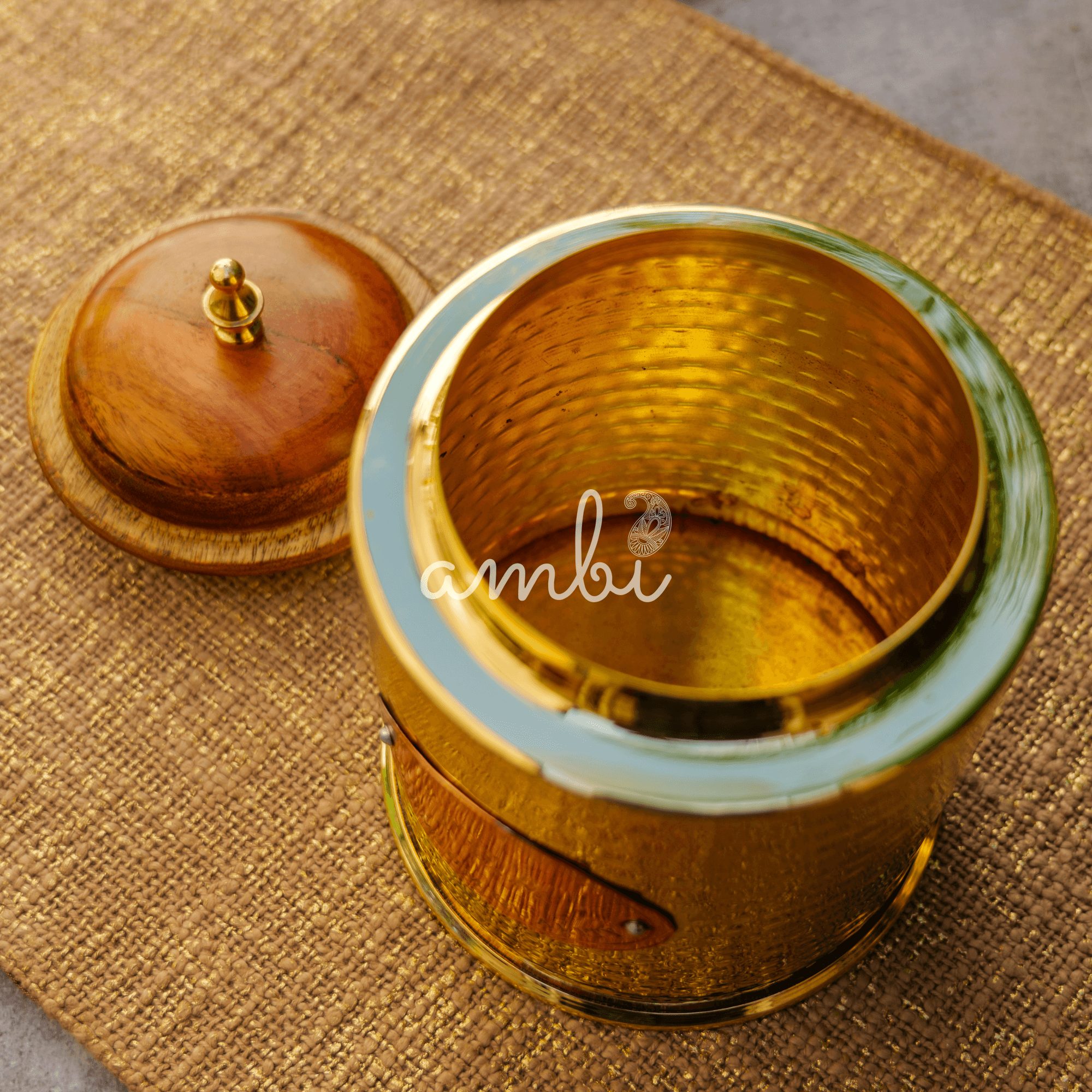 Tea Jar - Pure Brass Hammered Jar Storage Container - Large - Wood Lid