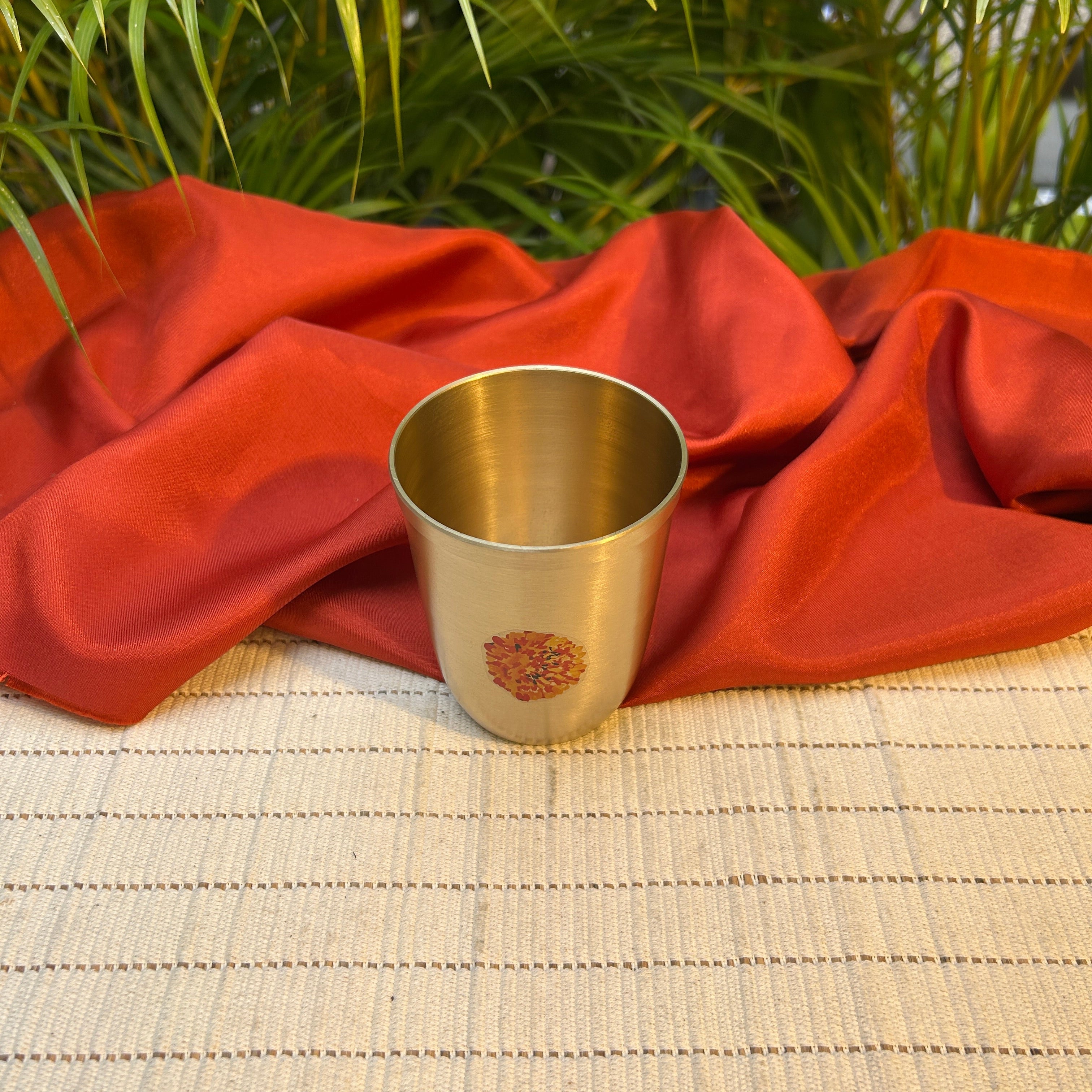 Ambi Pure Kansa Marigold Hand-Painted Water Glass 290 ML – 100% Lead-Free Bronze