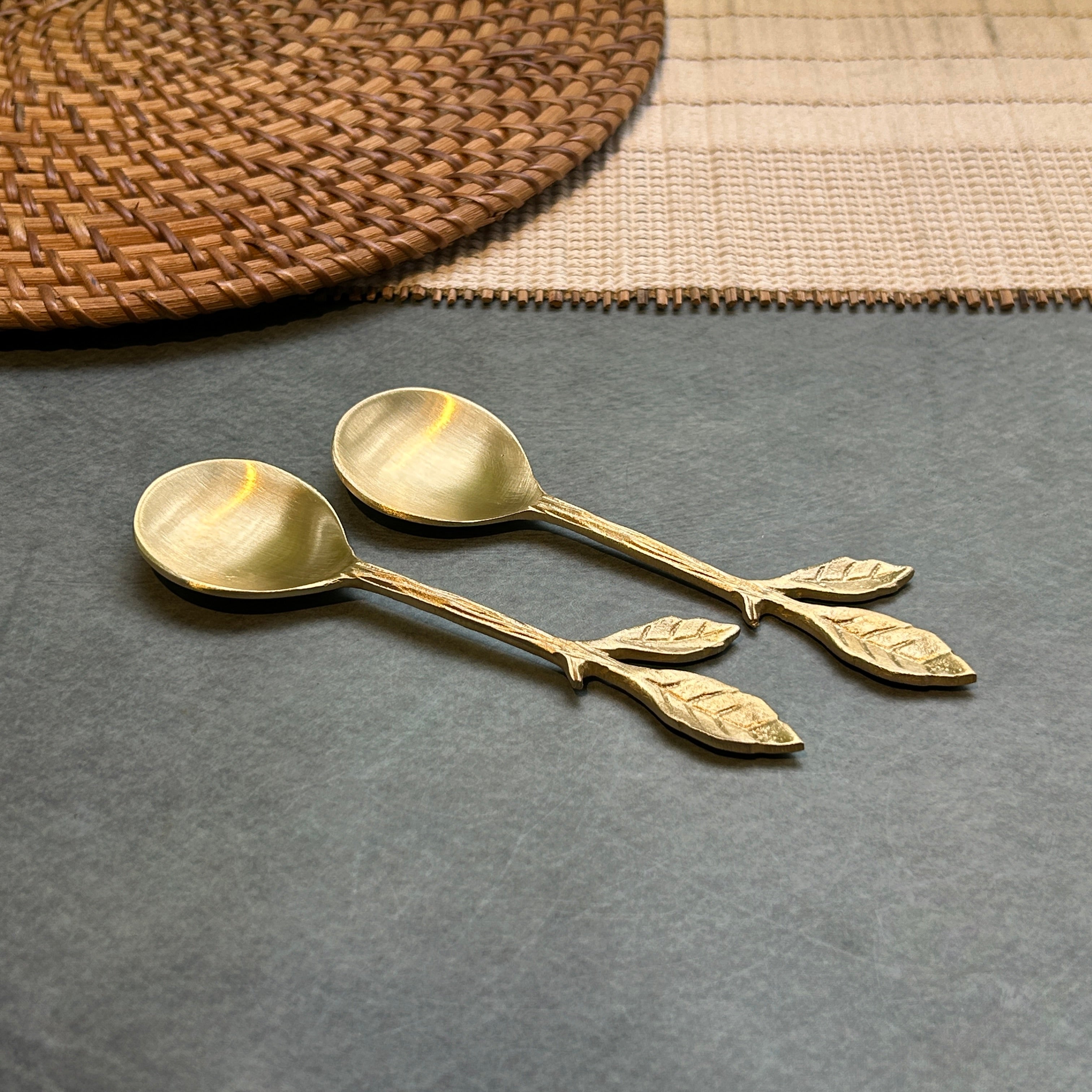 Ambi Twin Gold Leaf Pure Brass Spoon Set | Set of 2, 4 or 6