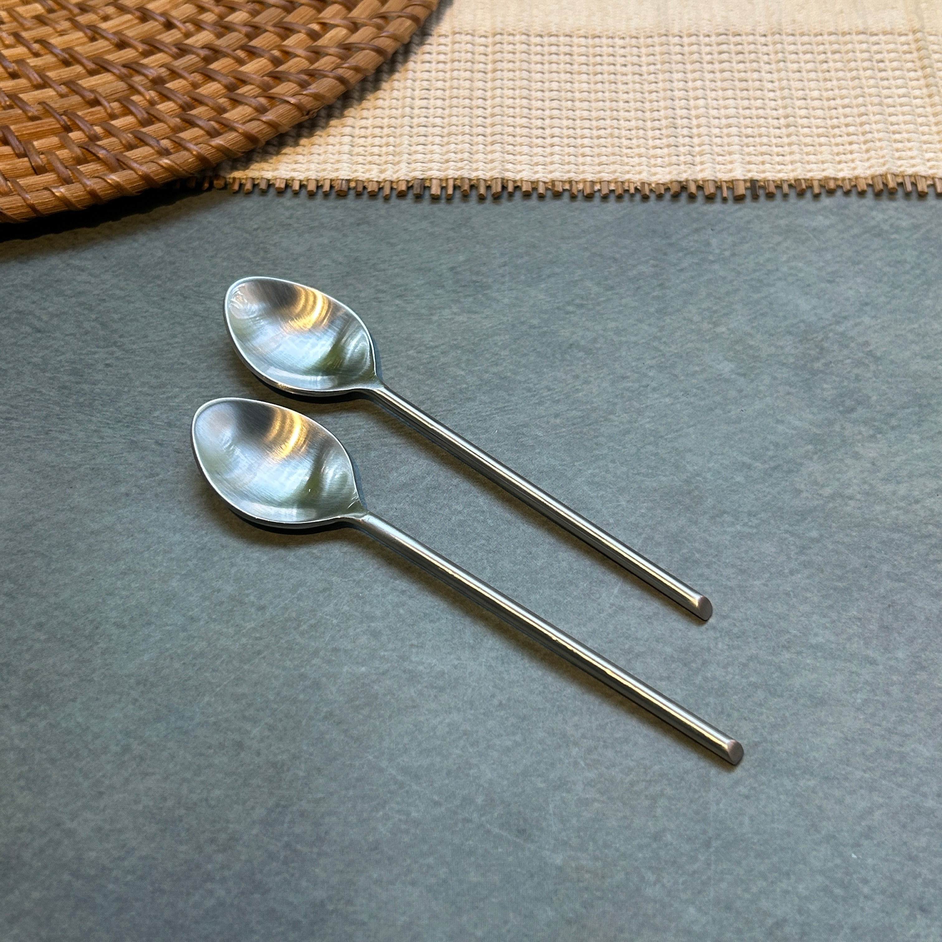 Ambi Pure Brass Tea and Coffee Silver Spoon | Matt Finish| Multipurpose Spoon