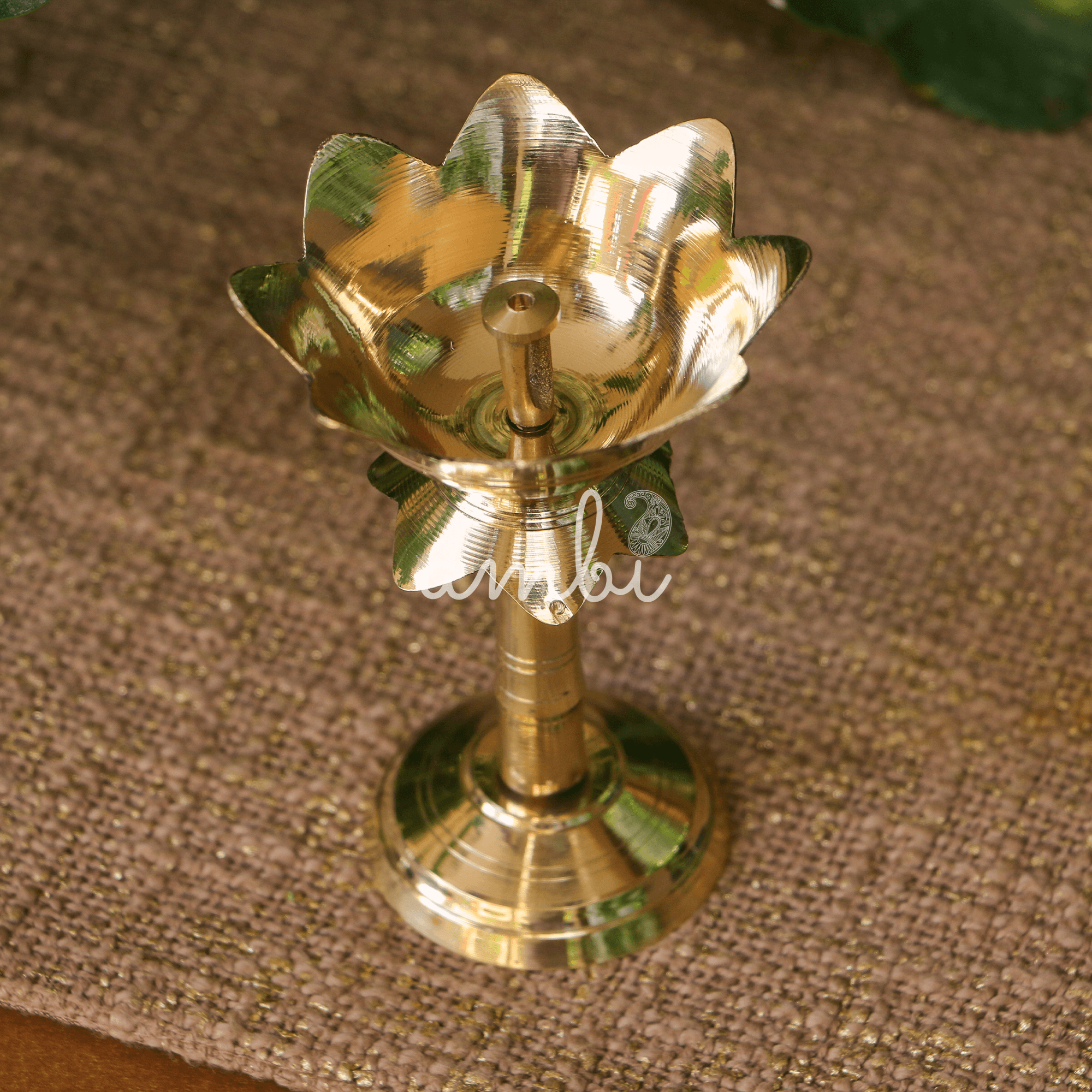 100% Pure Brass Pooja Deepam / Deepak - Kamal Lotus Nanda Small