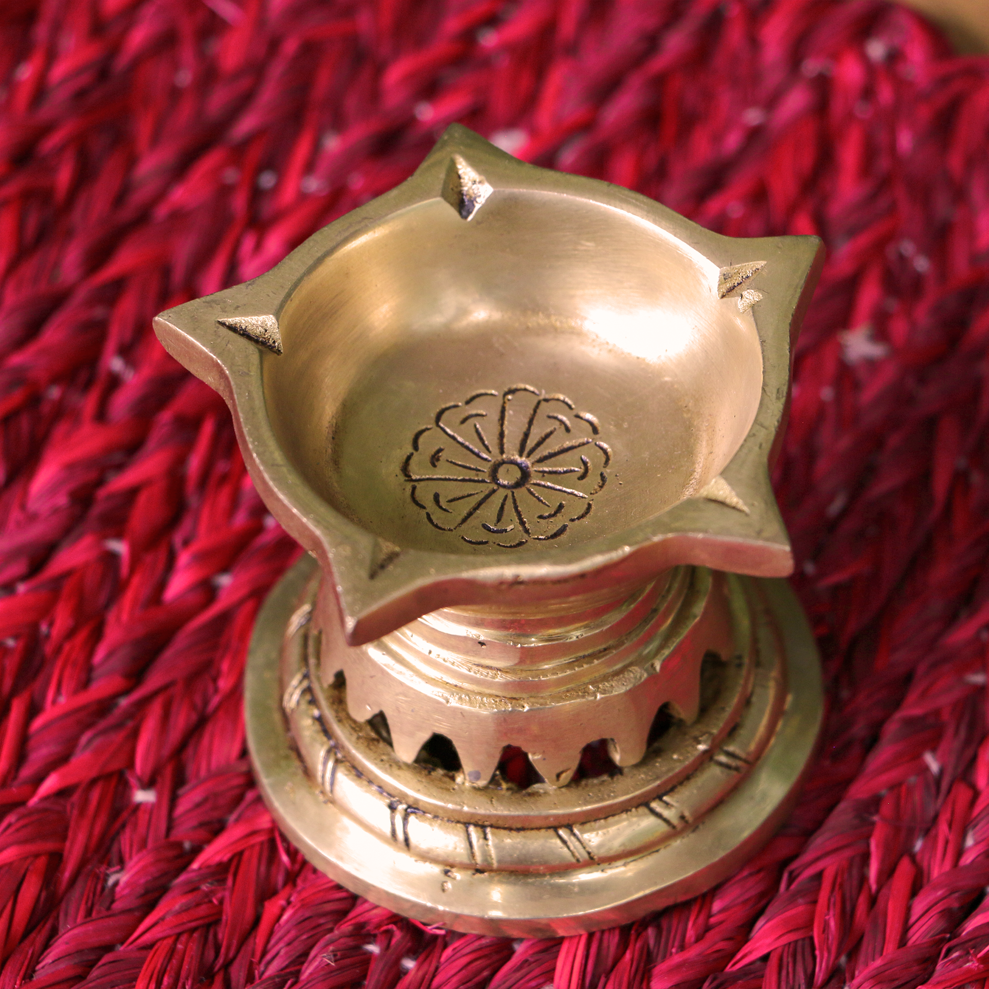 Pure Brass Panchmukhi Diya - 2.2 Inch height - Heavy Make