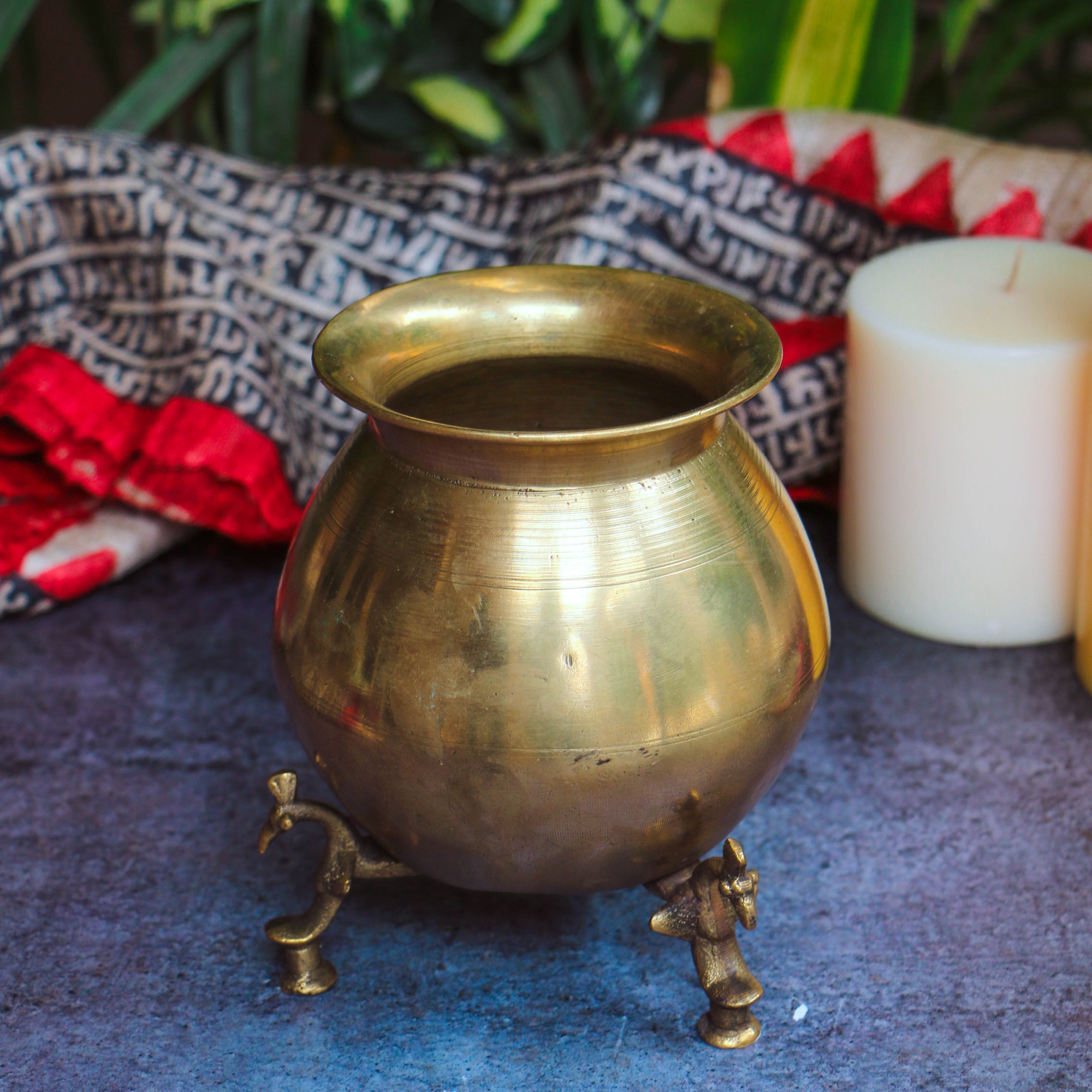 Handcrafted Elegant Vintage Brass Lota With Legs - Heavy Base