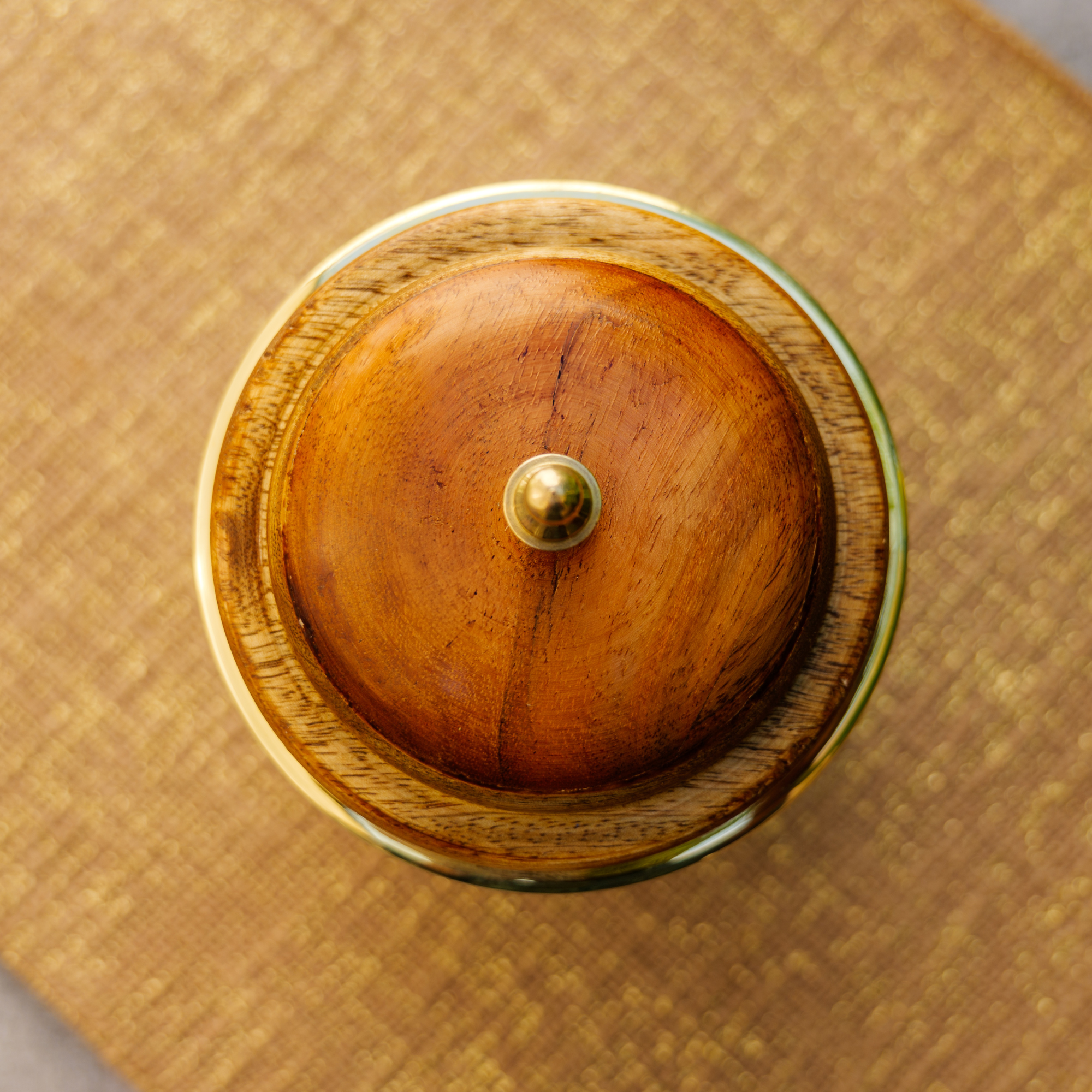 Tea Jar - Pure Brass Hammered Jar Storage Container - Large - Wood Lid
