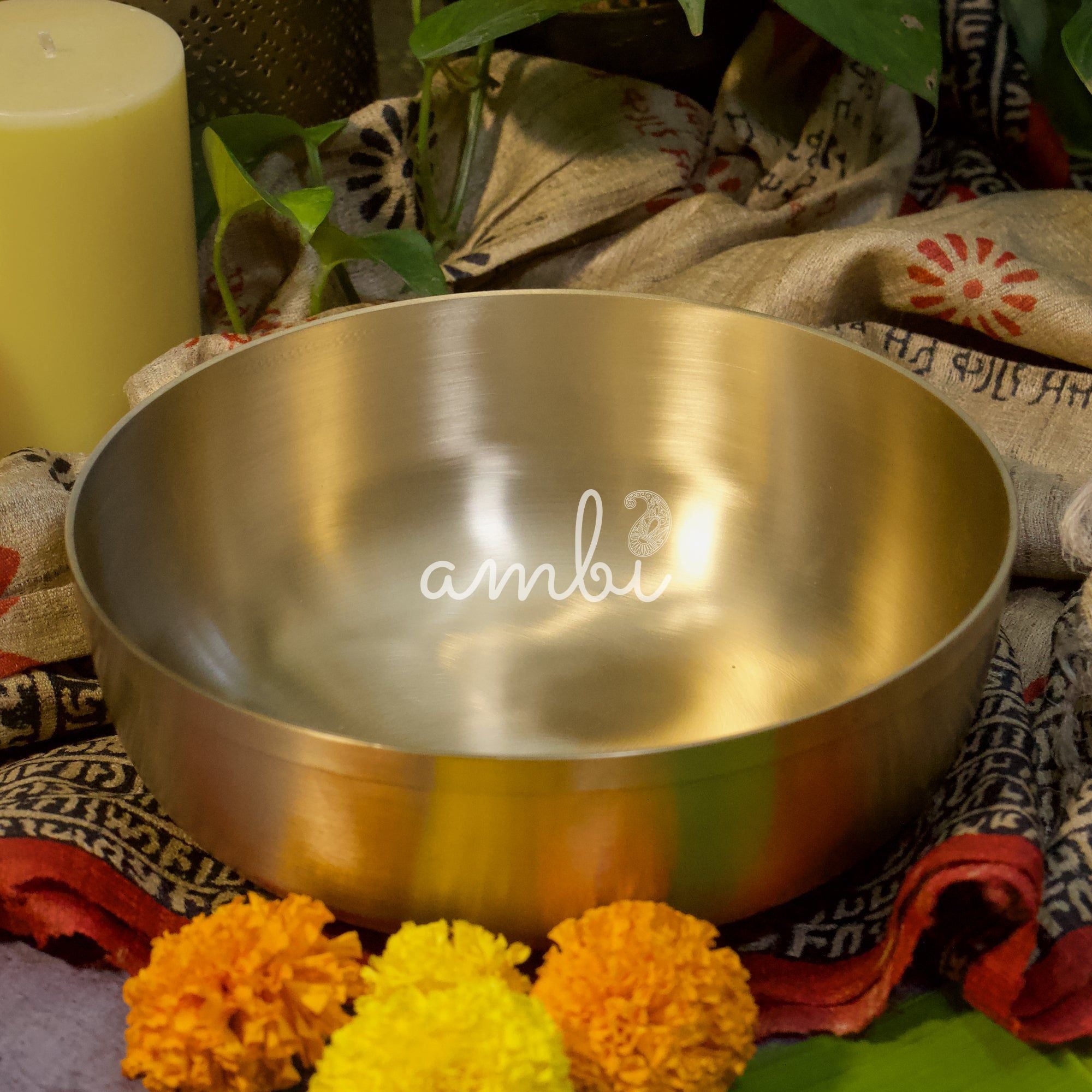 AMBI Pure 100% Lead Free Kansa Elegant Large Serving Bowl - 9 Inches ( 2Litres)