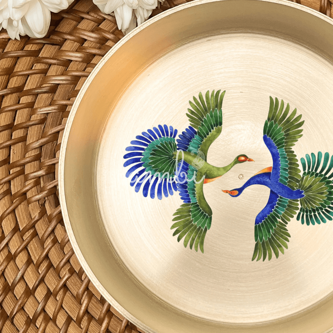 AMBI 100% Pure Lead Free Kansa Pattachitra birds Hand Painted Finish Plate 8 Inch