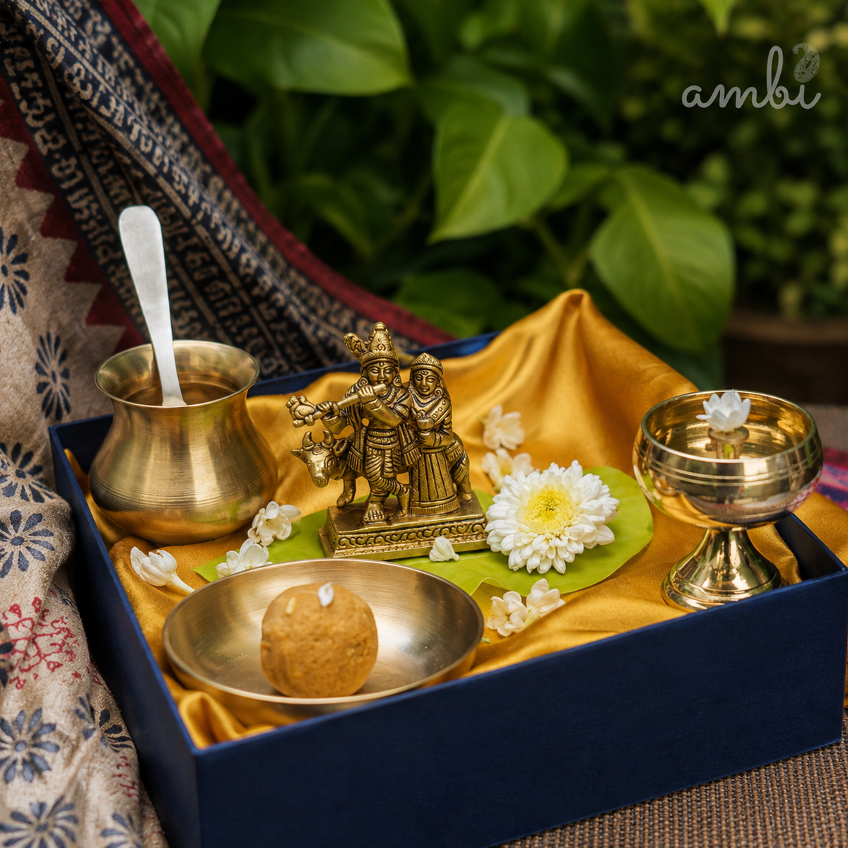 Pure Brass Radha and Krishna Idol - 3.2 inch height