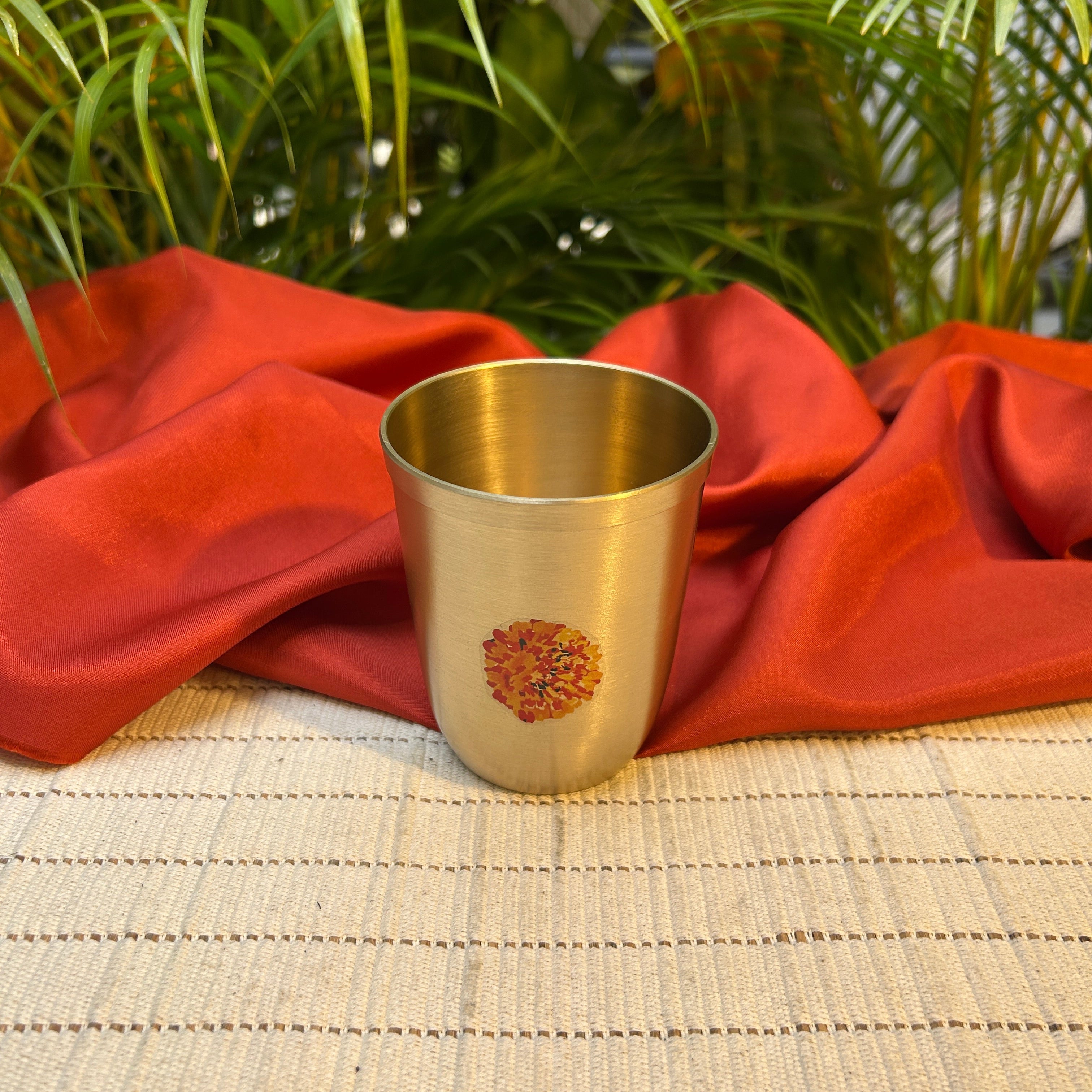 Ambi Pure Kansa Marigold Hand-Painted Water Glass 290 ML – 100% Lead-Free Bronze