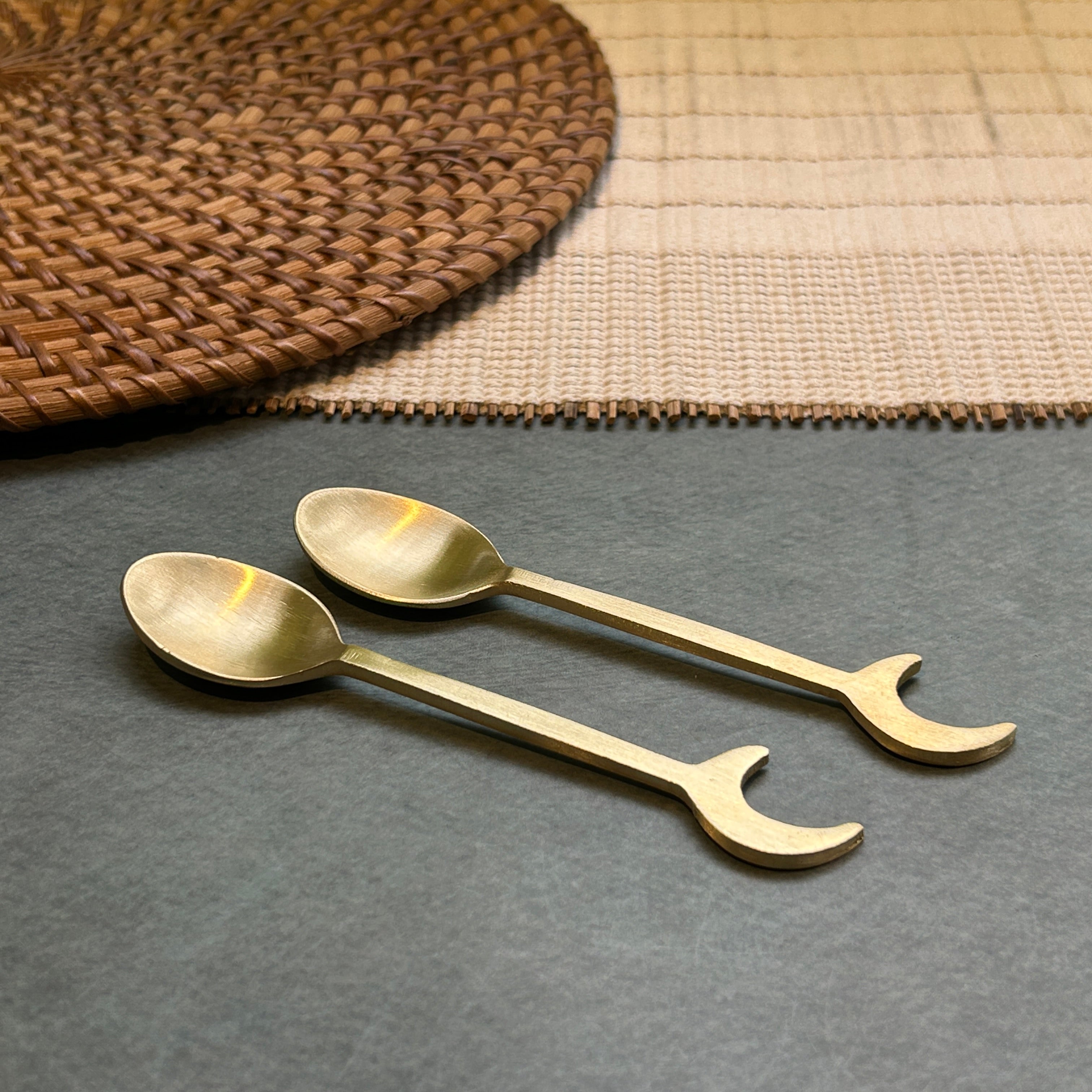 Ambi Half Moon Design Pure Brass Spoon | Set of 2, 4 or 6