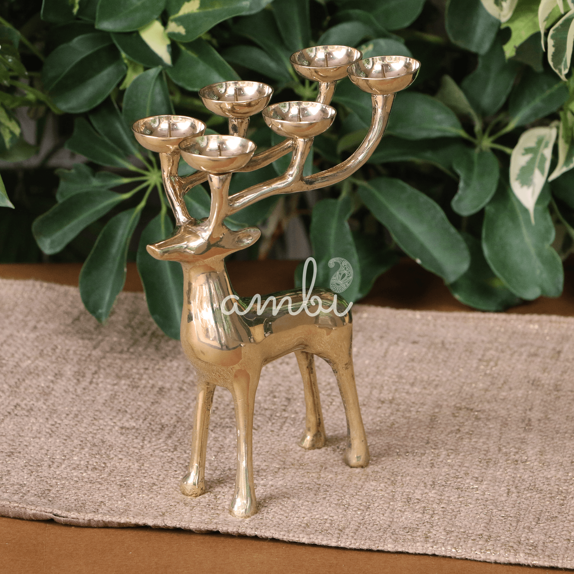100% Pure Brass Large Reindeer 6 Candles Holder